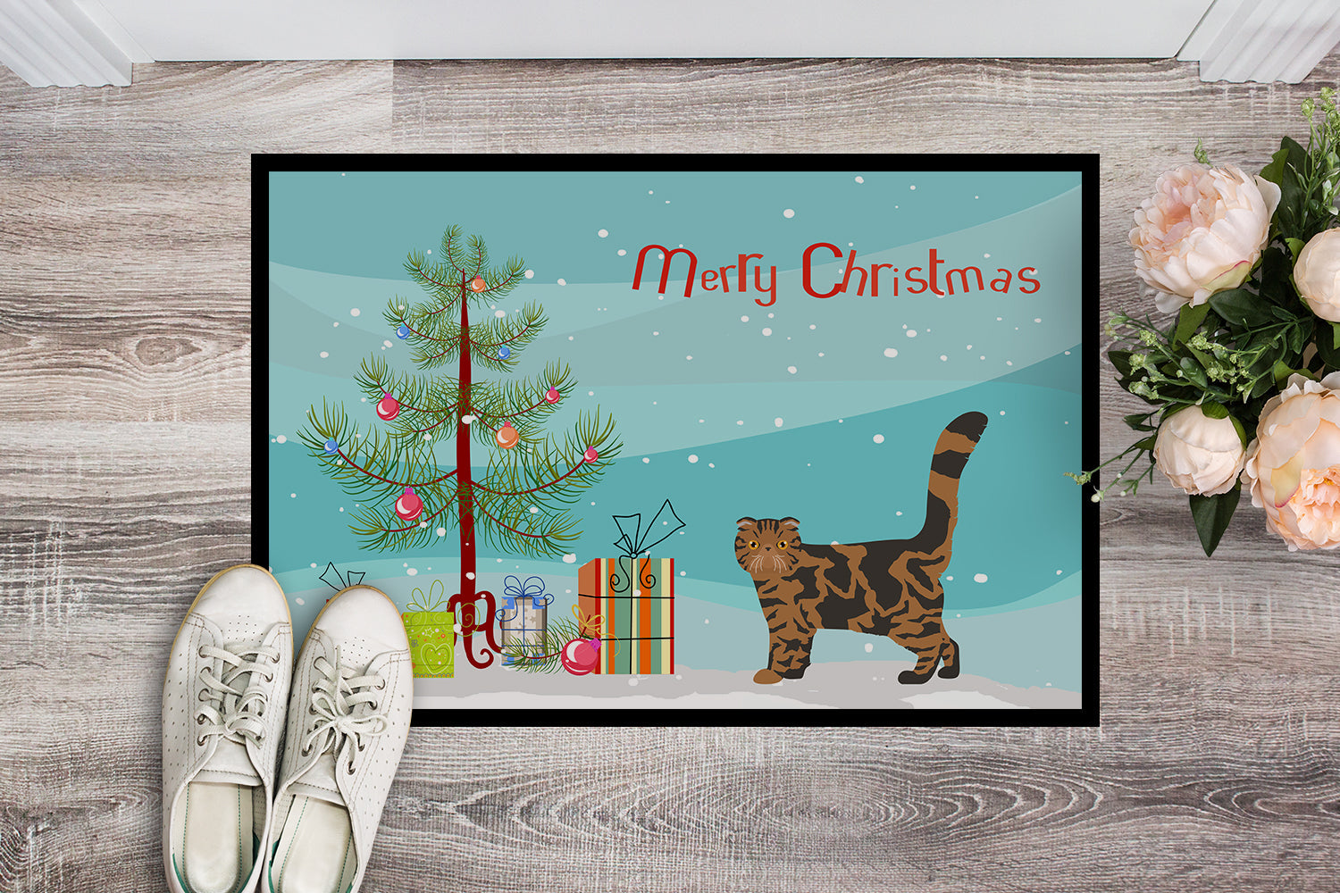Foldex Exotic Fold Cat Christmas Doormat Indoor Outdoor 24H X 36W Front Door Mat Rugs for Entryway, Non Slip Washable Low Pile,