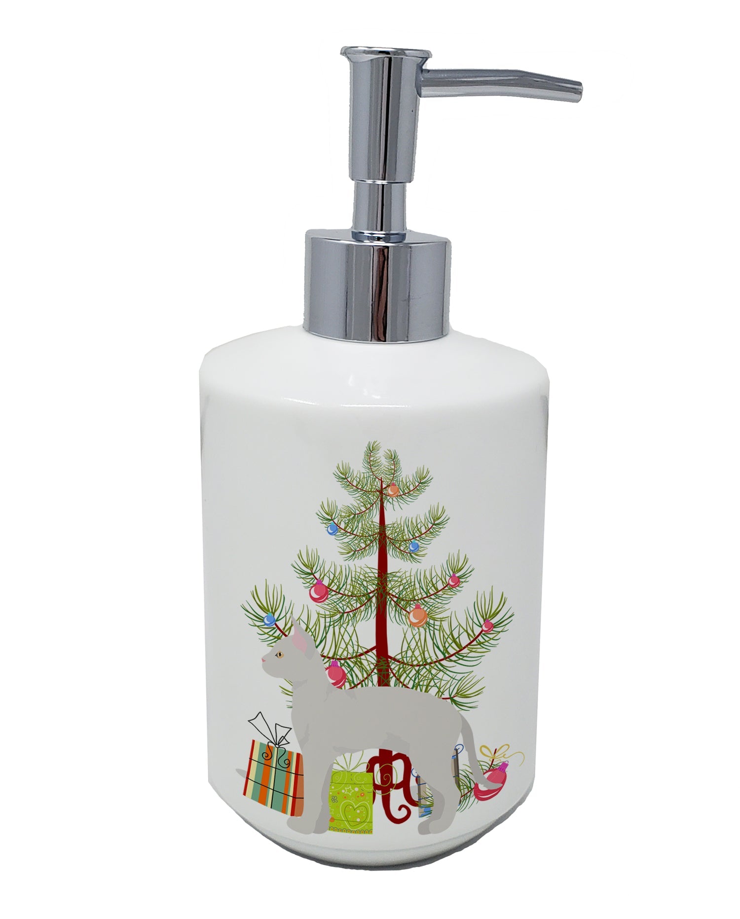 German Rex Cat Christmas Ceramic Soap Dispenser , Empty Refillable Hand Soap Pump Bottle for Bathroom Kitchen