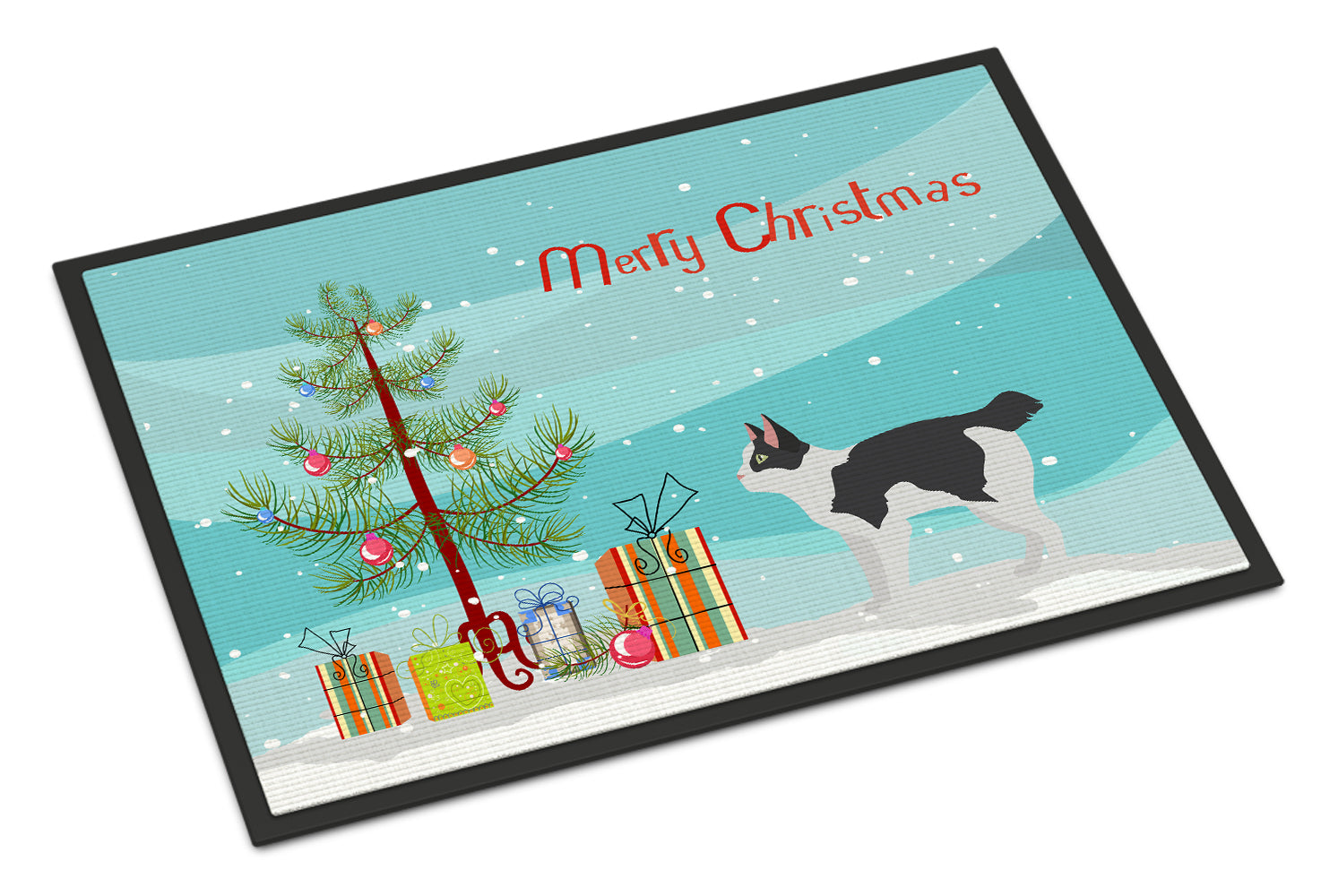 Japanese Bobtail Cat Christmas Doormat Indoor Outdoor 24H X 36W Front Door Mat Rugs for Entryway, Non Slip Washable Low Pile,