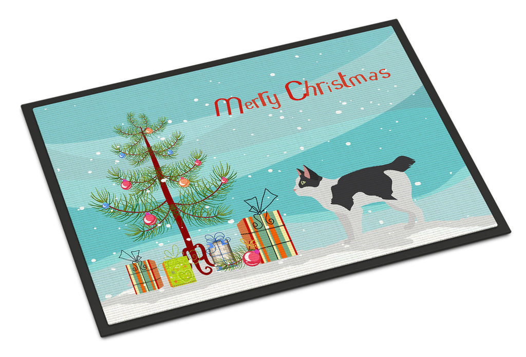 Japanese Bobtail Cat Christmas Doormat Indoor Outdoor 18H X 27W Front Door Mat Rugs for Entryway, Non Slip Washable