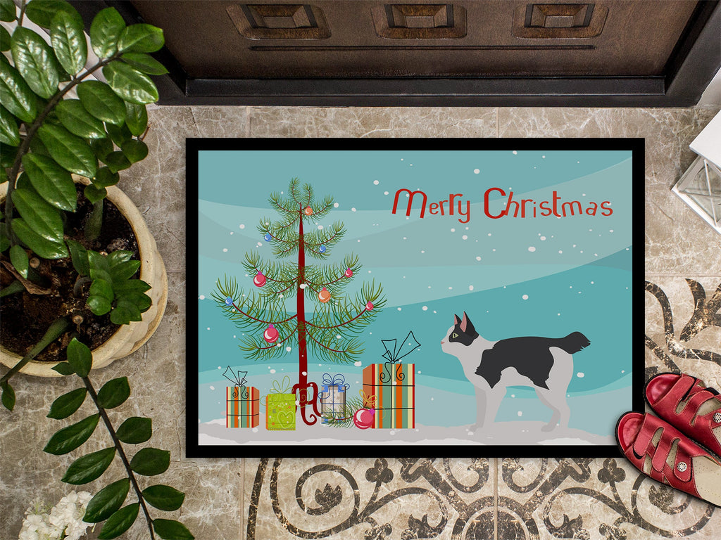 Japanese Bobtail Cat Christmas Doormat Indoor Outdoor 18H X 27W Front Door Mat Rugs for Entryway, Non Slip Washable