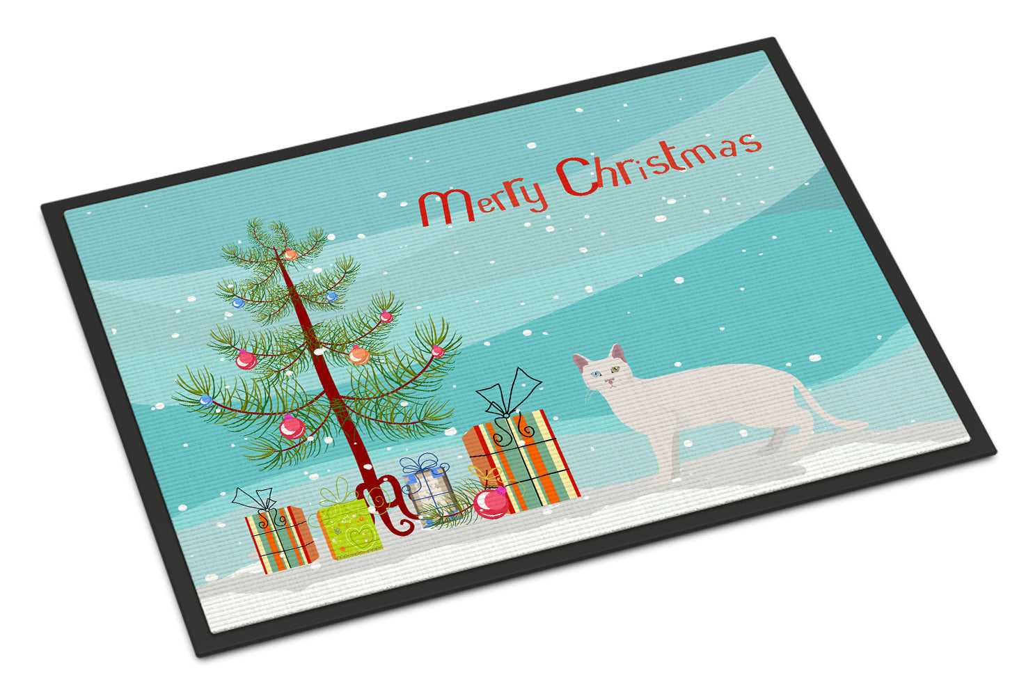 Khao Manee Cat Christmas Doormat Indoor Outdoor 18H X 27W Front Door Mat Rugs for Entryway, Non Slip Washable