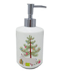 Khao Manee Cat Christmas Ceramic Soap Dispenser , Empty Refillable Hand Soap Pump Bottle for Bathroom Kitchen