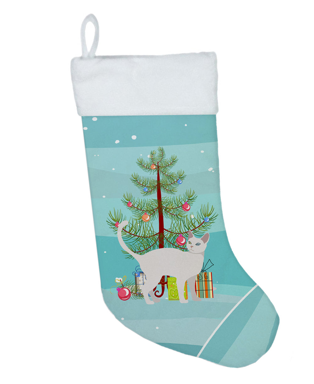 Khao Manee Cat Christmas Holiday Stocking Double-Sided Print, Polyester Suede,11x18, Made in USA