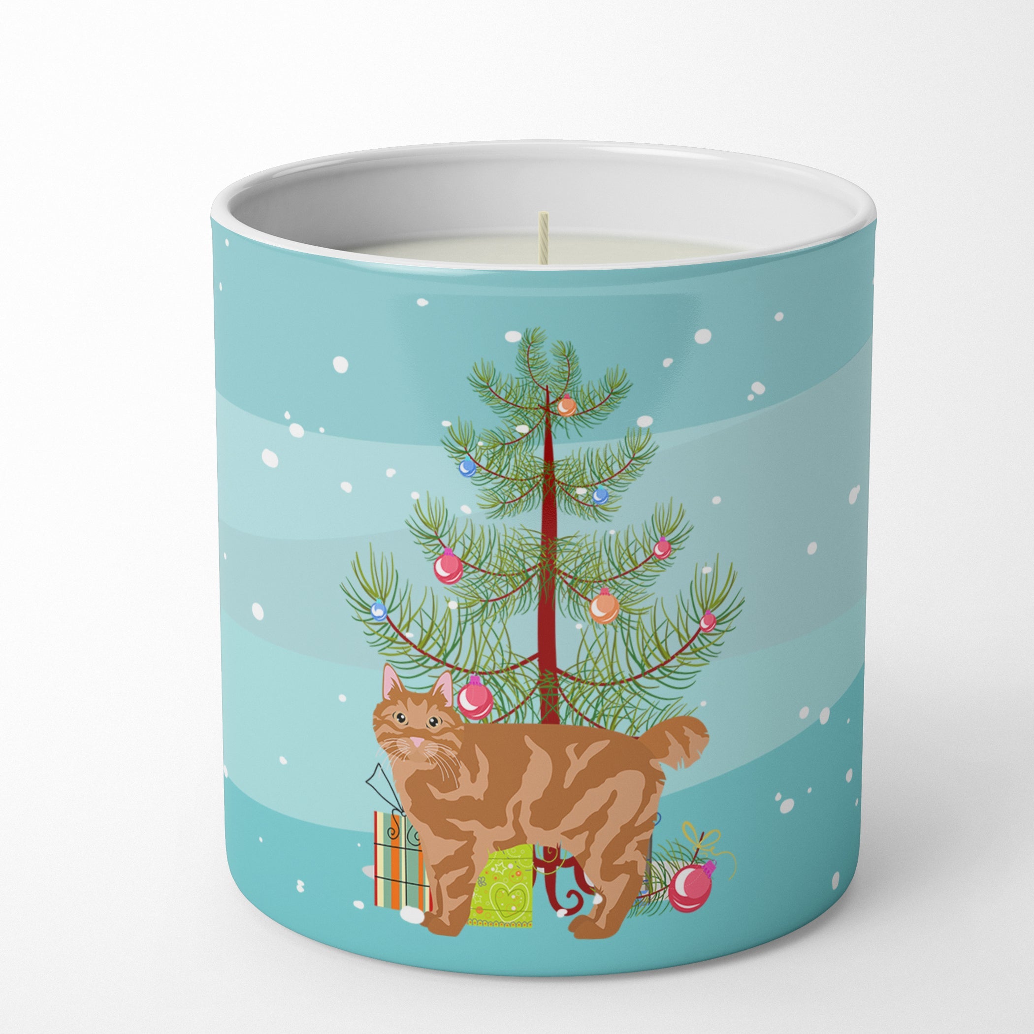Kurilian Bobtail Cat Christmas Decorative Soy Candle Nature Soy Wax Essential Oil Home Decor Ideal for Bedroom Kitchen Bath Office Gift, 10 oz