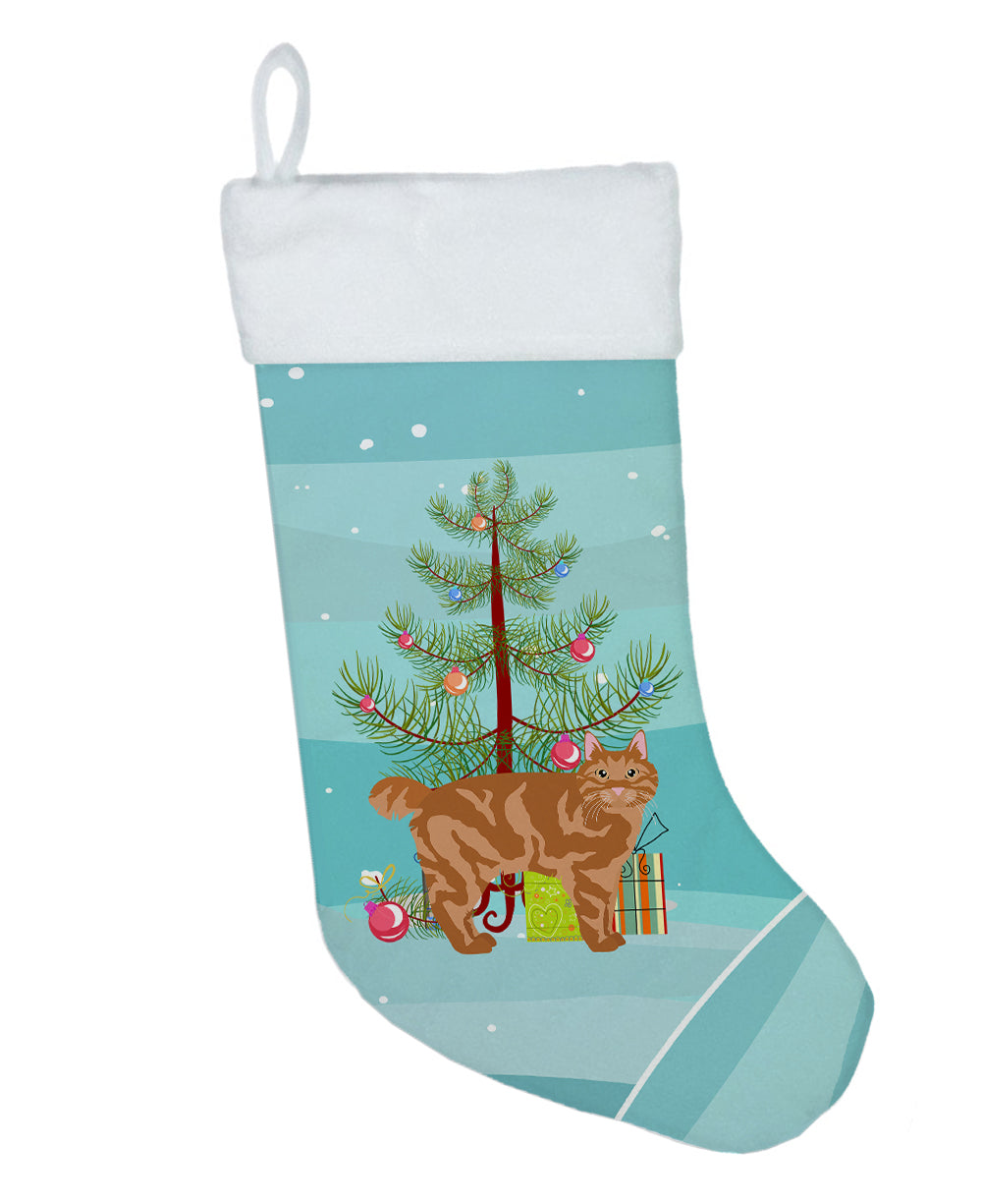 Kurilian Bobtail Cat Christmas Holiday Stocking Double-Sided Print, Polyester Suede,11x18, Made in USA