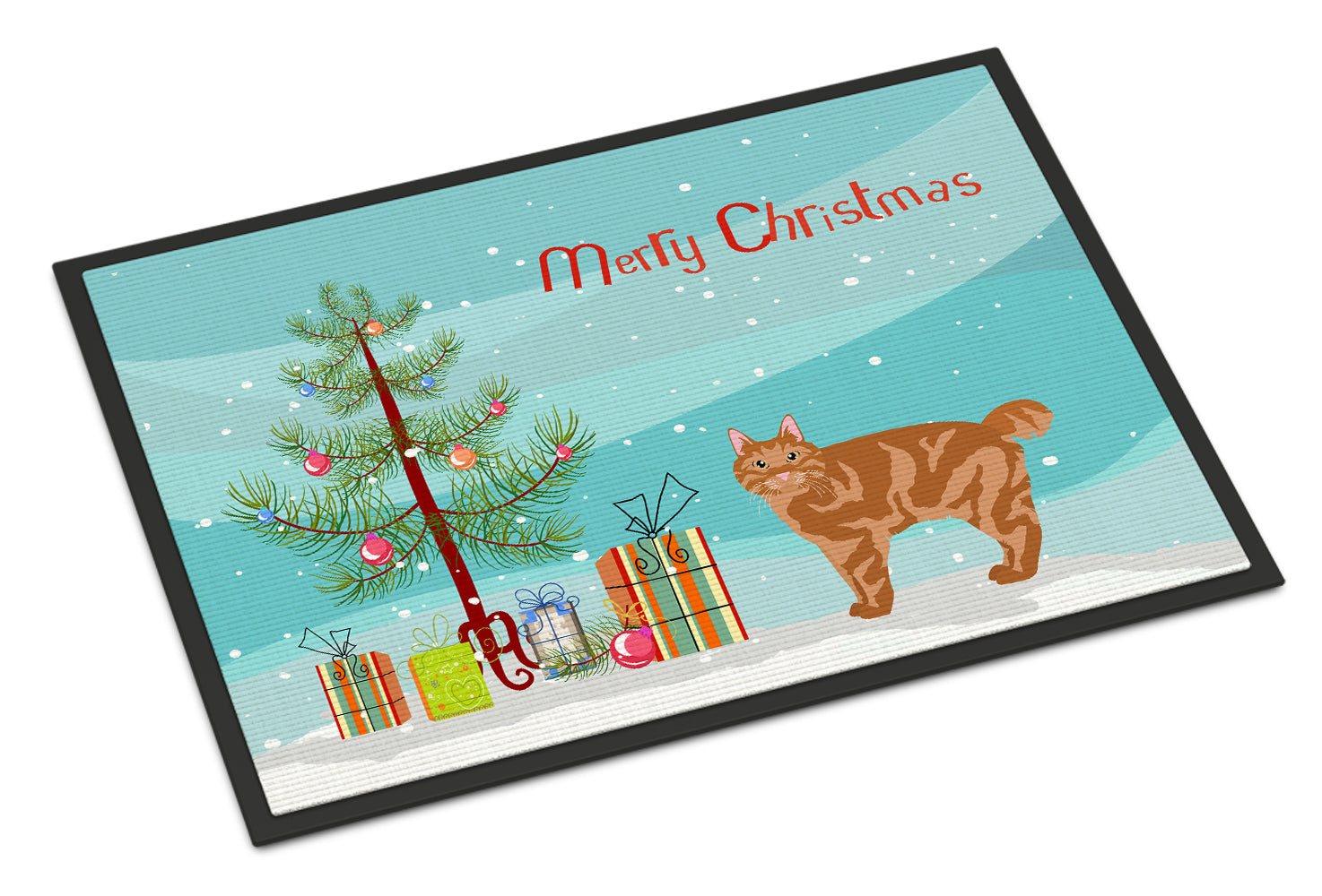 Kurilian Bobtail Cat Christmas Doormat Indoor Outdoor 18H X 27W Front Door Mat Rugs for Entryway, Non Slip Washable