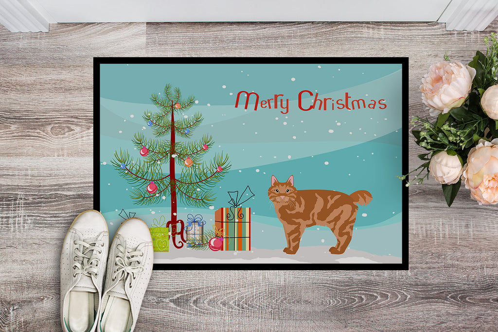 Kurilian Bobtail Cat Christmas Doormat Indoor Outdoor 18H X 27W Front Door Mat Rugs for Entryway, Non Slip Washable