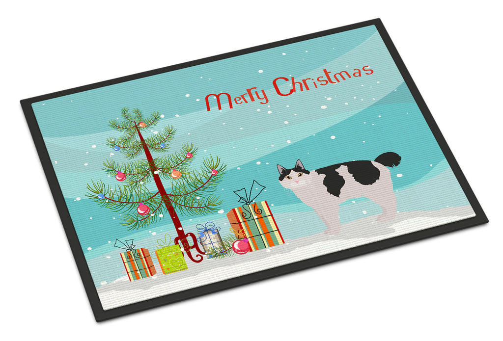 Kurilian Bobtail Cat Christmas Doormat Indoor Outdoor 18H X 27W Front Door Mat Rugs for Entryway, Non Slip Washable