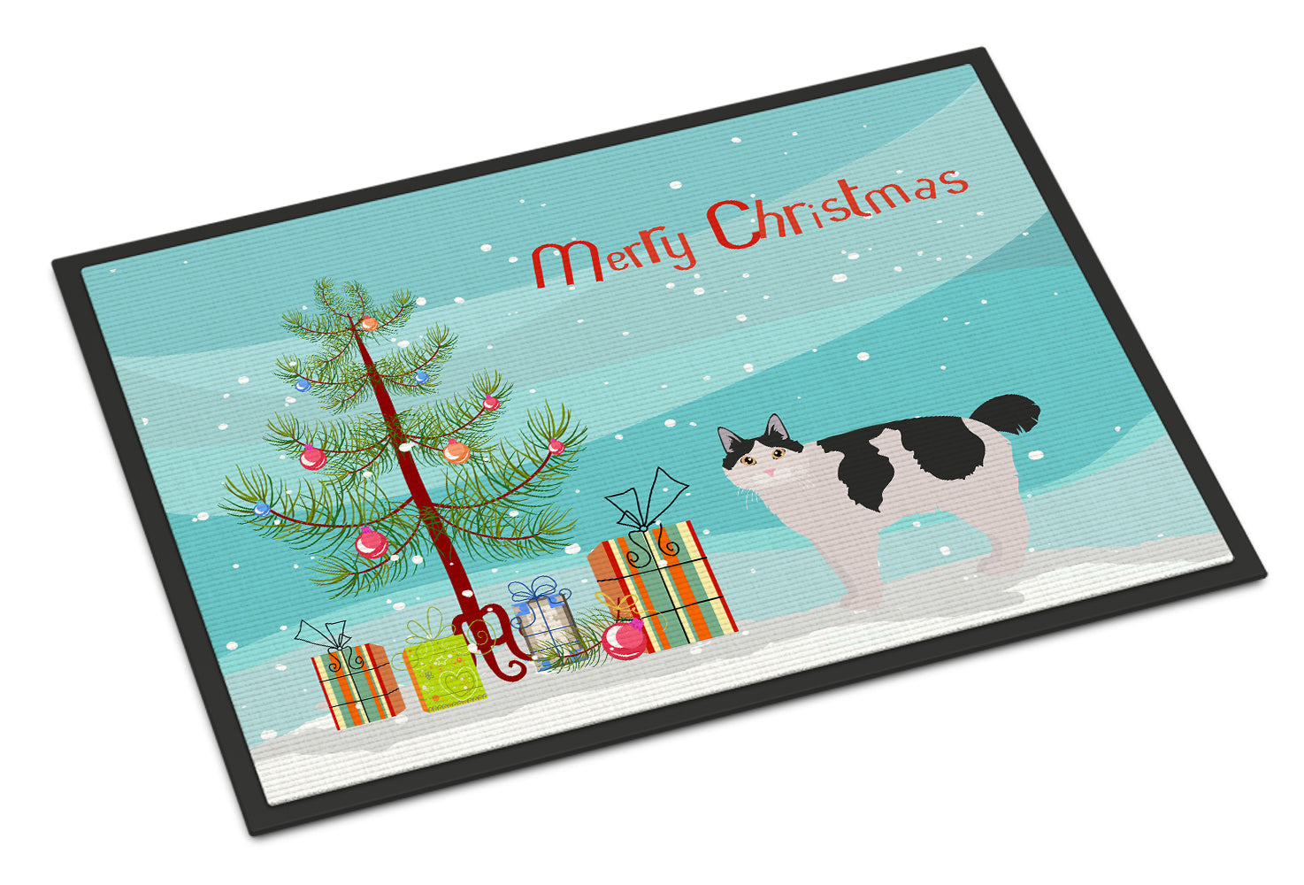 Kurilian Bobtail Cat Christmas Doormat Indoor Outdoor 18H X 27W Front Door Mat Rugs for Entryway, Non Slip Washable