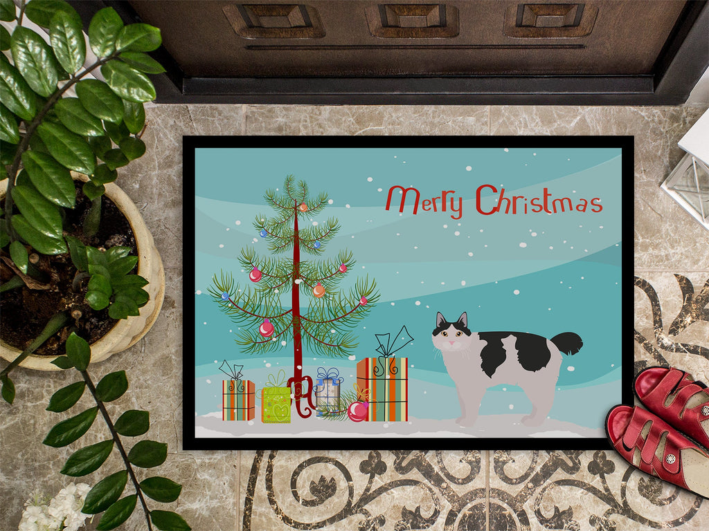 Kurilian Bobtail Cat Christmas Doormat Indoor Outdoor 18H X 27W Front Door Mat Rugs for Entryway, Non Slip Washable