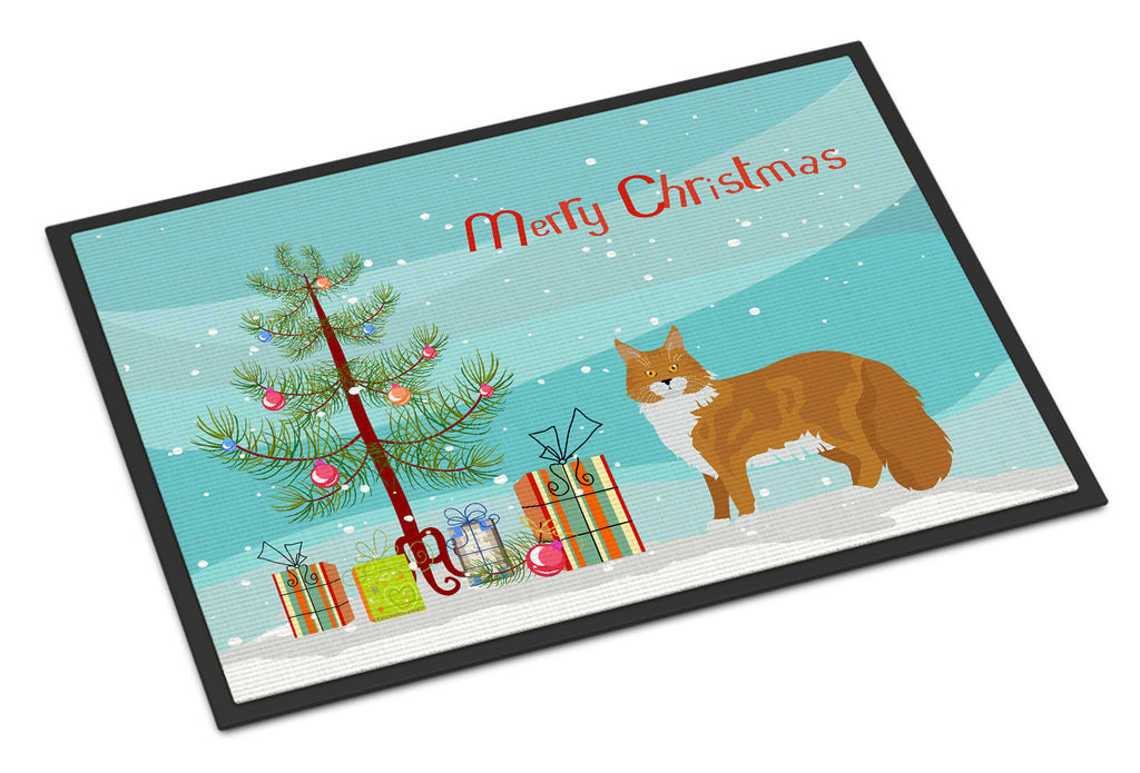 Maine Coon Cat Christmas Doormat Indoor Outdoor 18H X 27W Front Door Mat Rugs for Entryway, Non Slip Washable