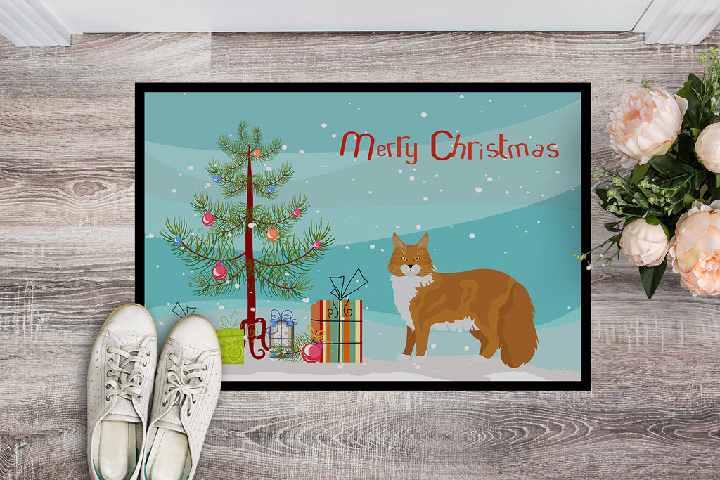 Maine Coon Cat Christmas Doormat Indoor Outdoor 18H X 27W Front Door Mat Rugs for Entryway, Non Slip Washable