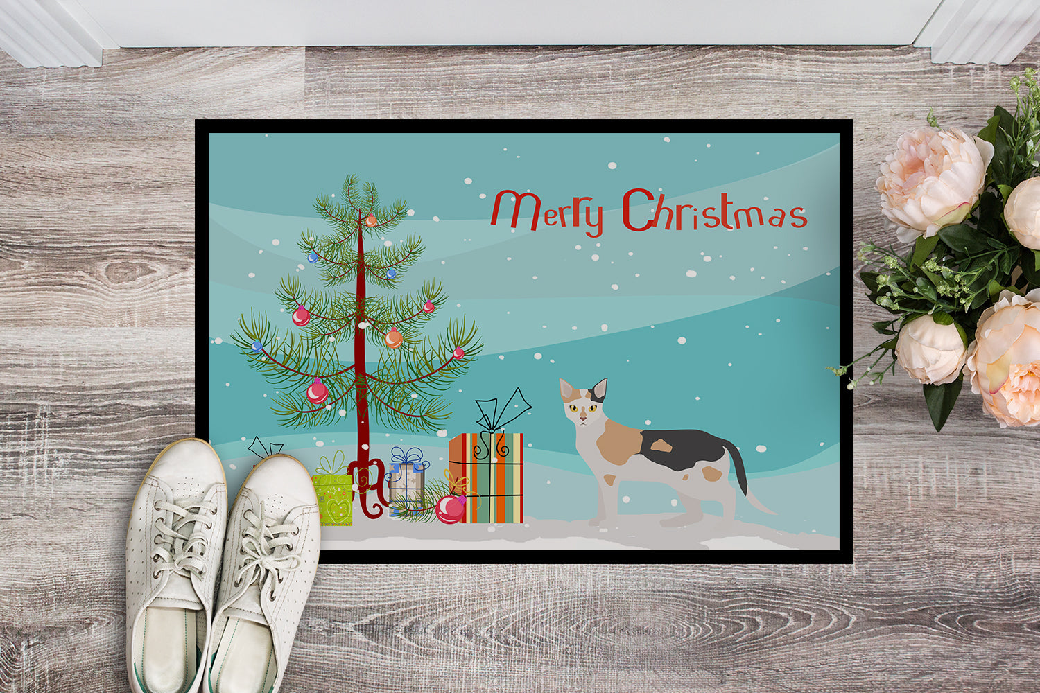 Malayan Cat Christmas Doormat Indoor Outdoor 24H X 36W Front Door Mat Rugs for Entryway, Non Slip Washable Low Pile,