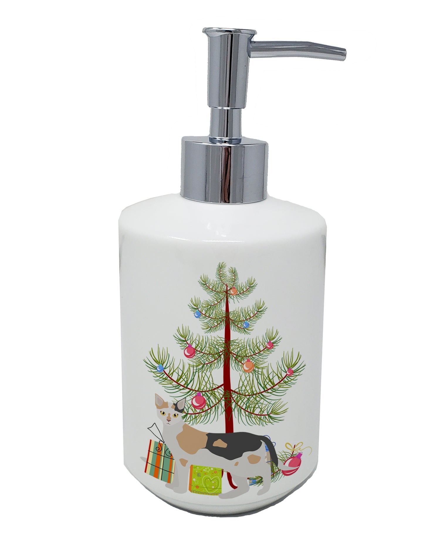 Malayan Cat Christmas Ceramic Soap Dispenser , Empty Refillable Hand Soap Pump Bottle for Bathroom Kitchen