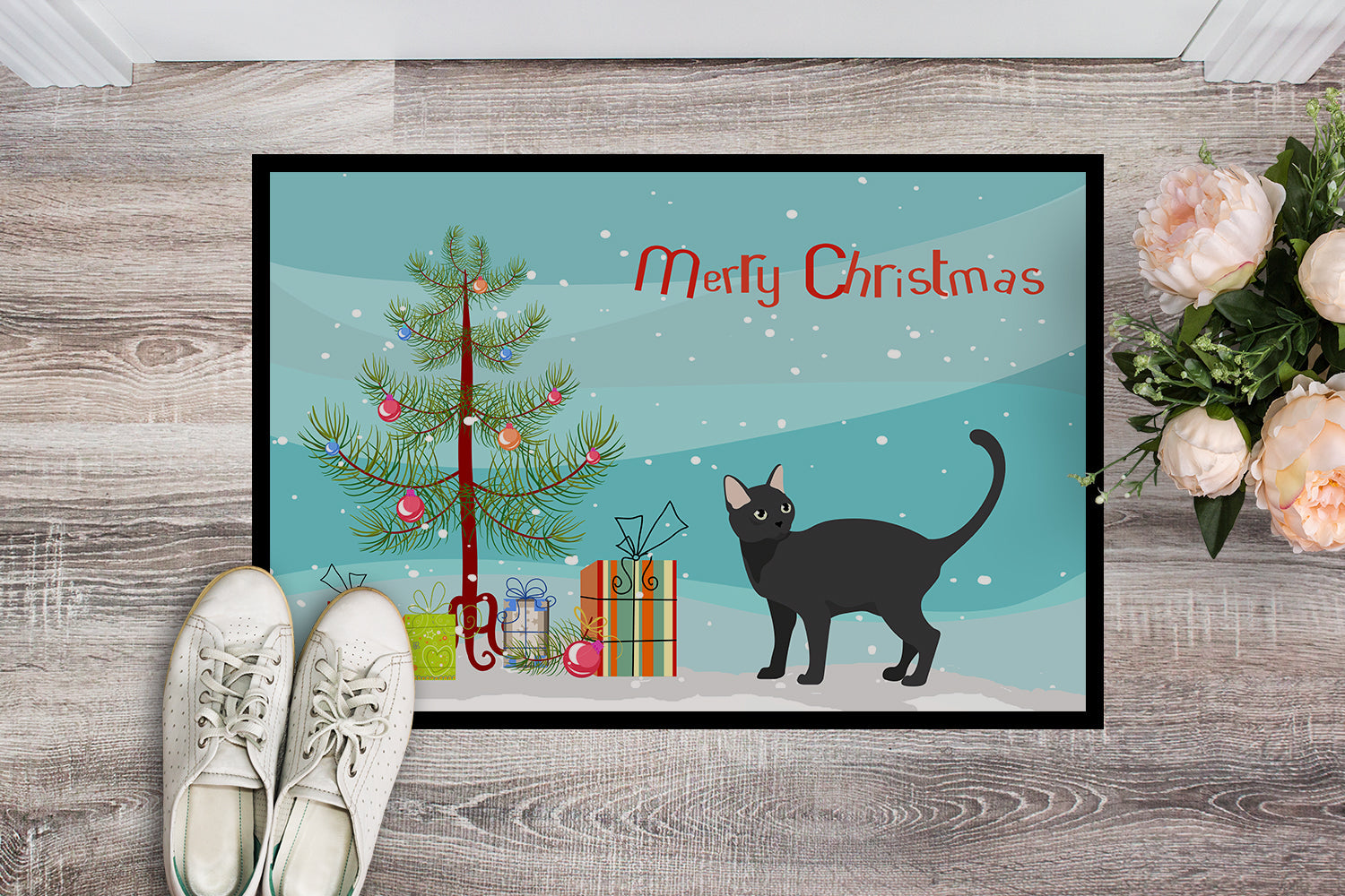 Malayan Cat Christmas Doormat Indoor Outdoor 24H X 36W Front Door Mat Rugs for Entryway, Non Slip Washable Low Pile,