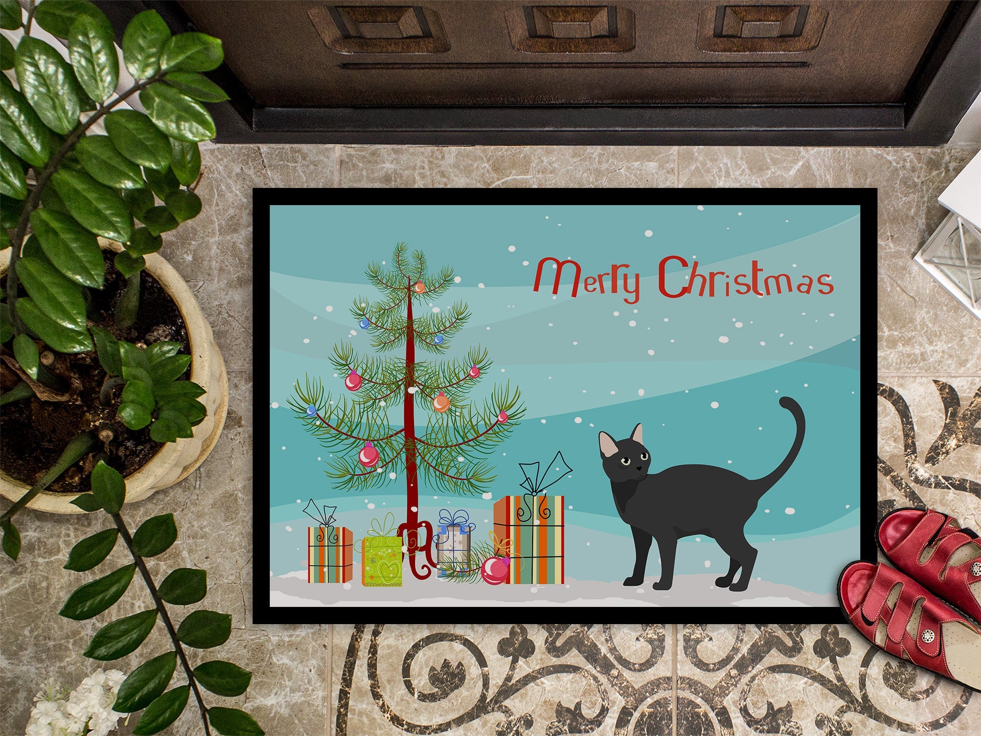 Malayan Cat Christmas Doormat Indoor Outdoor 18H X 27W Front Door Mat Rugs for Entryway, Non Slip Washable