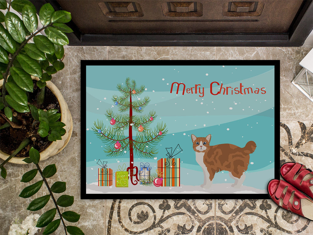 Manx Cat Christmas Doormat Indoor Outdoor 18H X 27W Front Door Mat Rugs for Entryway, Non Slip Washable