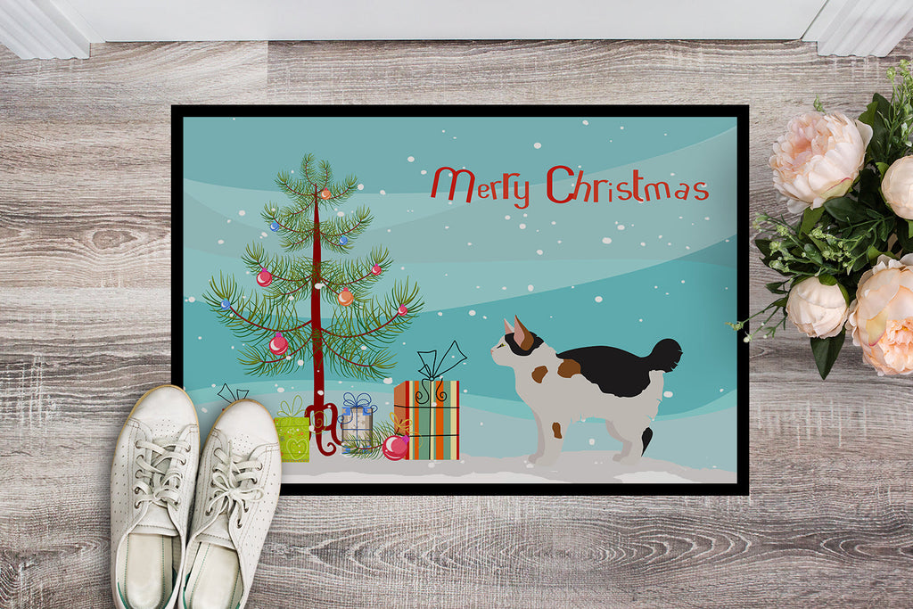 Manx Cat Christmas Doormat Indoor Outdoor 24H X 36W Front Door Mat Rugs for Entryway, Non Slip Washable Low Pile,