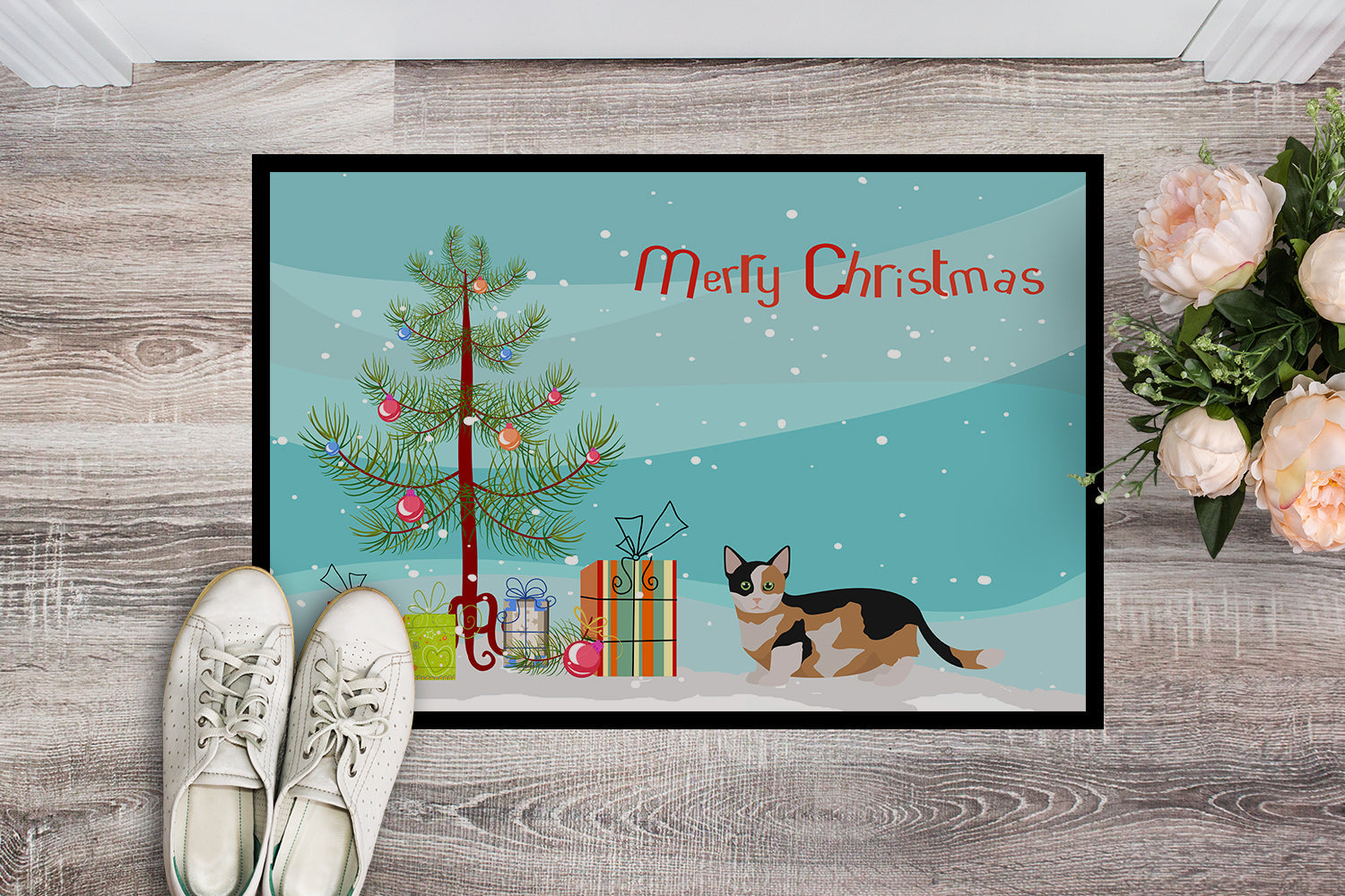 Munchkin Cat Christmas Doormat Indoor Outdoor 24H X 36W Front Door Mat Rugs for Entryway, Non Slip Washable Low Pile,