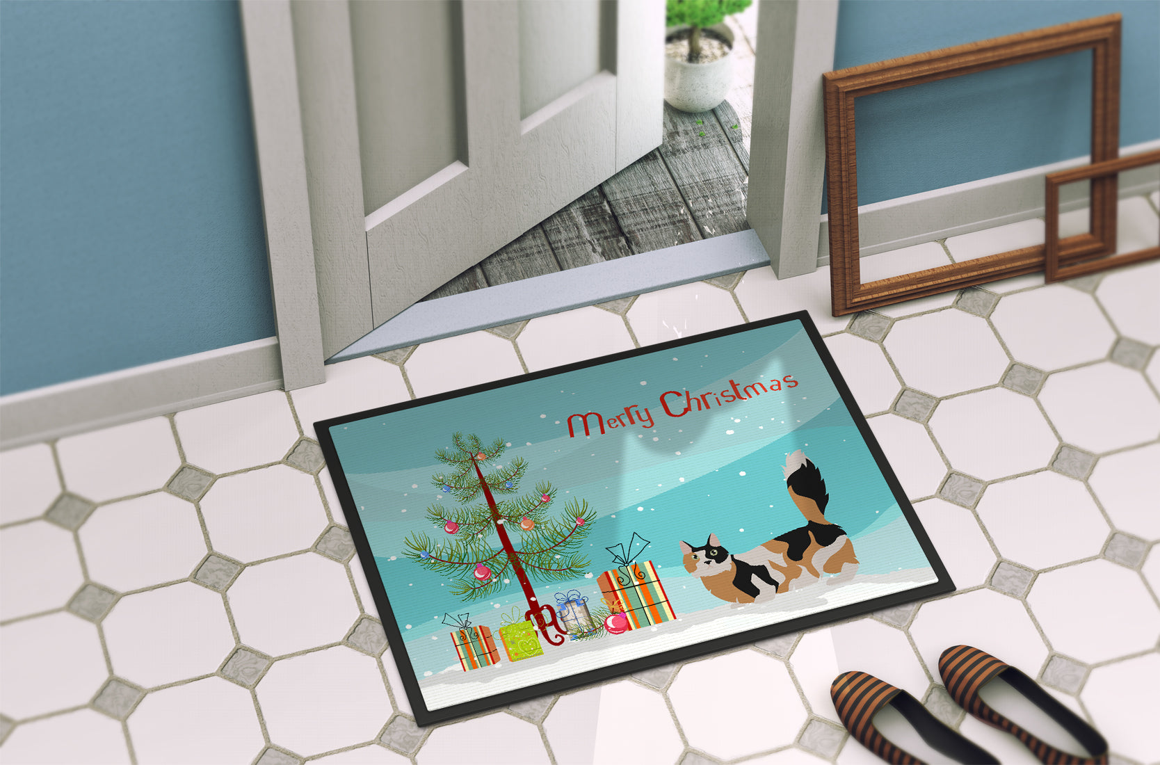 Munchkin Cat Christmas Doormat Indoor Outdoor 18H X 27W Front Door Mat Rugs for Entryway, Non Slip Washable