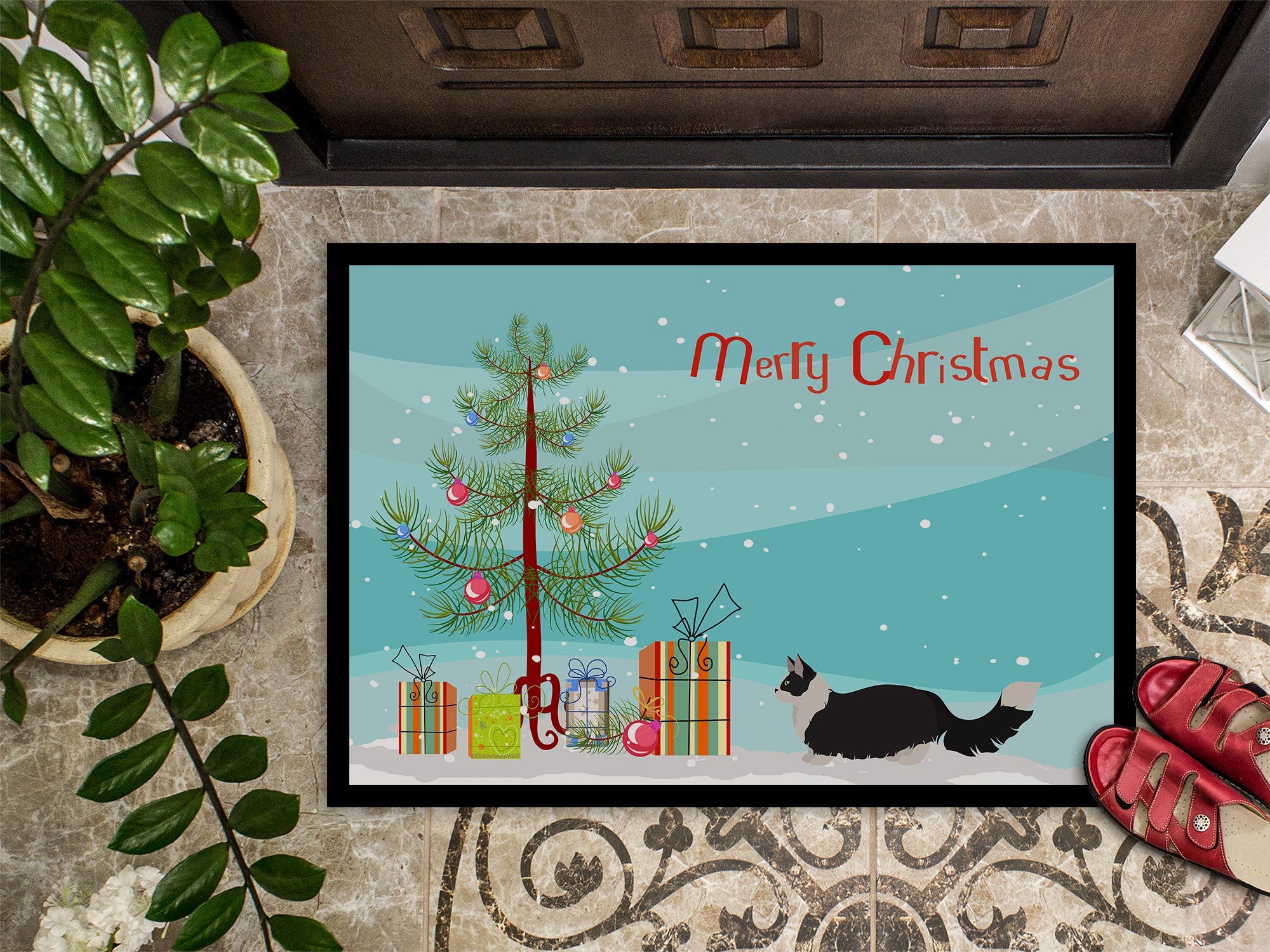 Napoleon Cat Christmas Doormat Indoor Outdoor 18H X 27W Front Door Mat Rugs for Entryway, Non Slip Washable