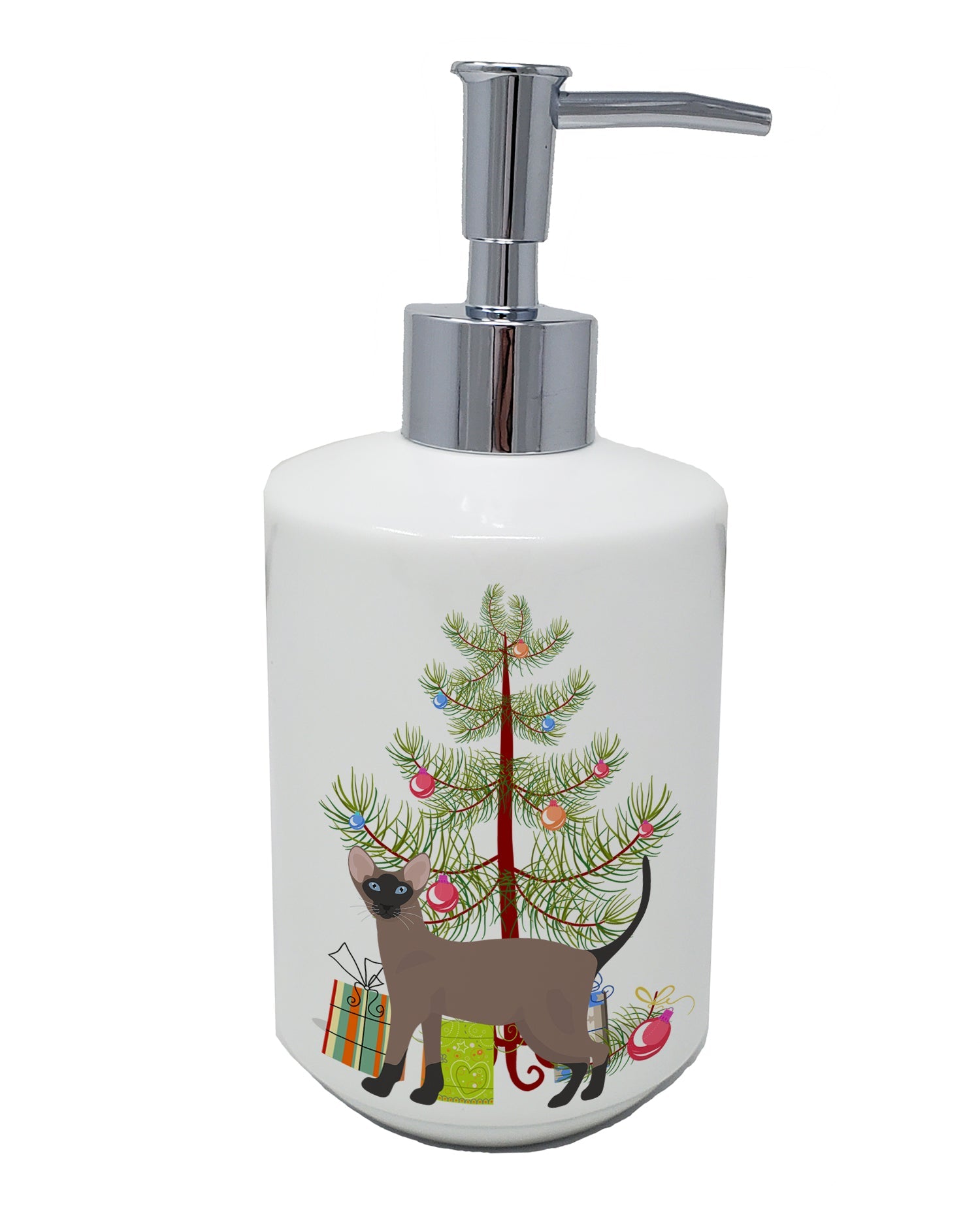 Oriental Bicolor Cat Christmas Ceramic Soap Dispenser , Empty Refillable Hand Soap Pump Bottle for Bathroom Kitchen