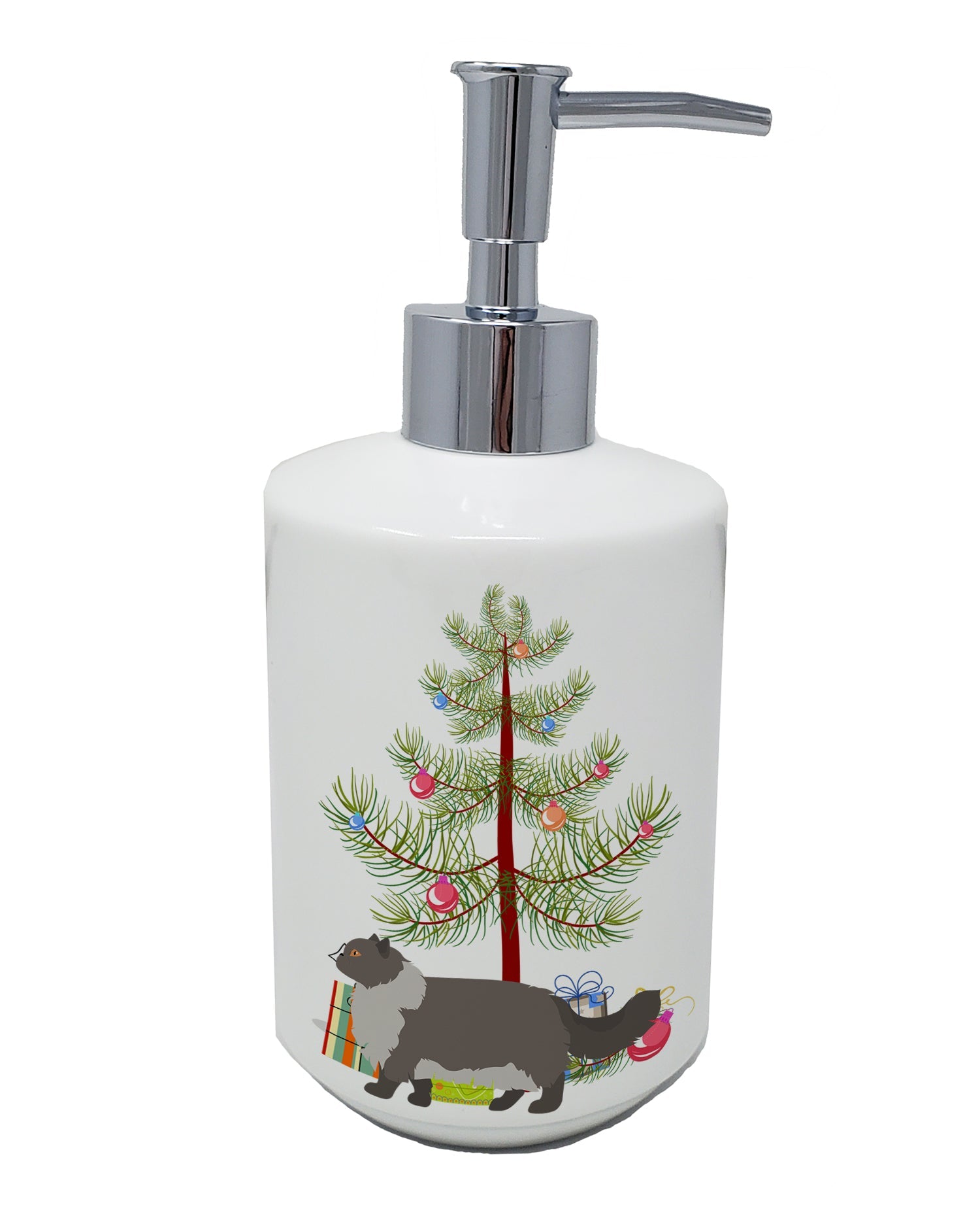 Persian Modern Cat Christmas Ceramic Soap Dispenser , Empty Refillable Hand Soap Pump Bottle for Bathroom Kitchen
