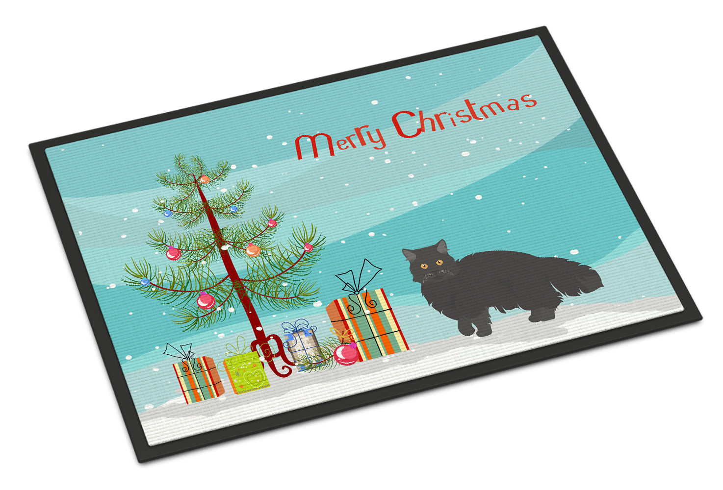 Black Persian Traditional Cat Christmas Doormat Indoor Outdoor 24H X 36W Front Door Mat Rugs for Entryway, Non Slip Washable Low Pile,