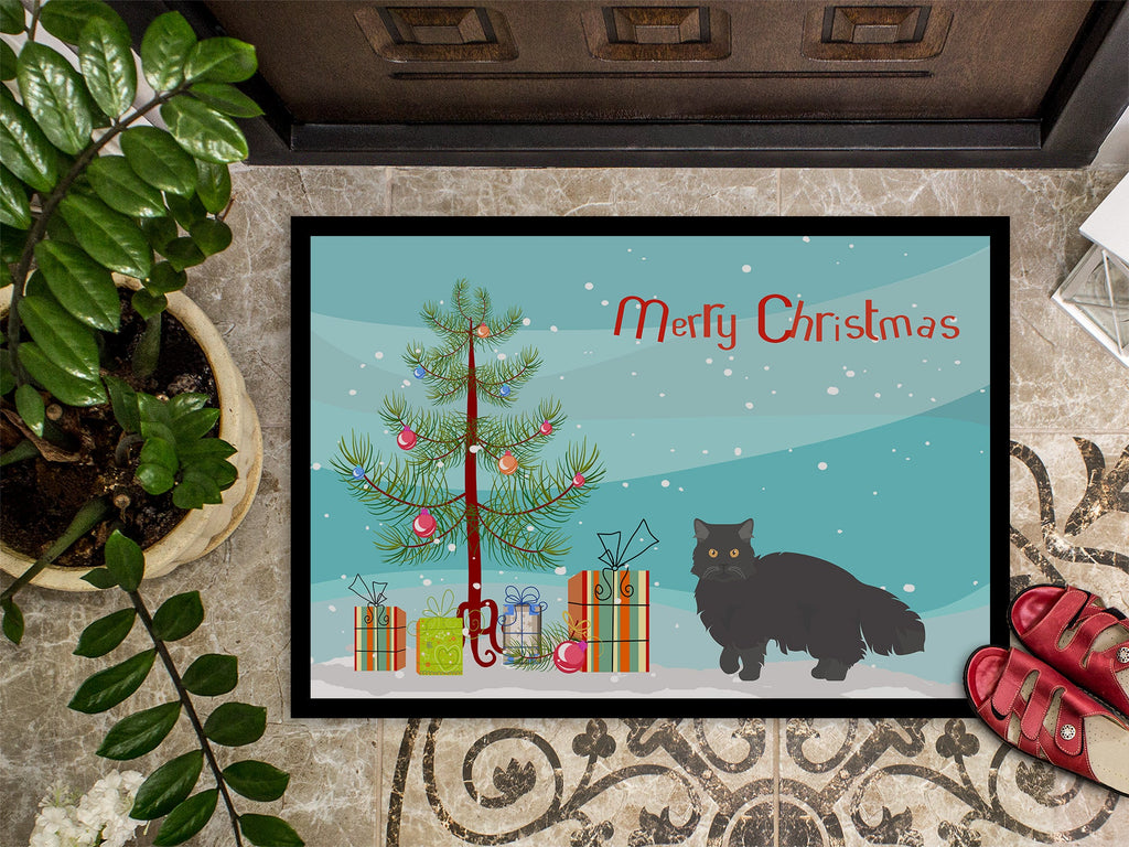 Black Persian Traditional Cat Christmas Doormat Indoor Outdoor 24H X 36W Front Door Mat Rugs for Entryway, Non Slip Washable Low Pile,
