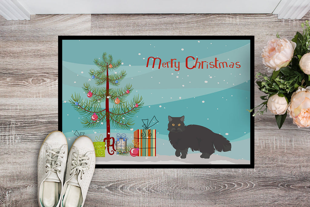 Black Persian Traditional Cat Christmas Doormat Indoor Outdoor 18H X 27W Front Door Mat Rugs for Entryway, Non Slip Washable