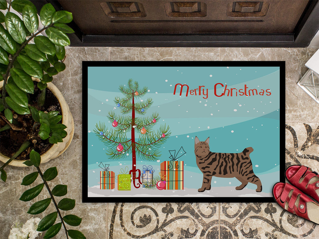 Pixie Bob Cat  Christmas Doormat Indoor Outdoor 24H X 36W Front Door Mat Rugs for Entryway, Non Slip Washable Low Pile,