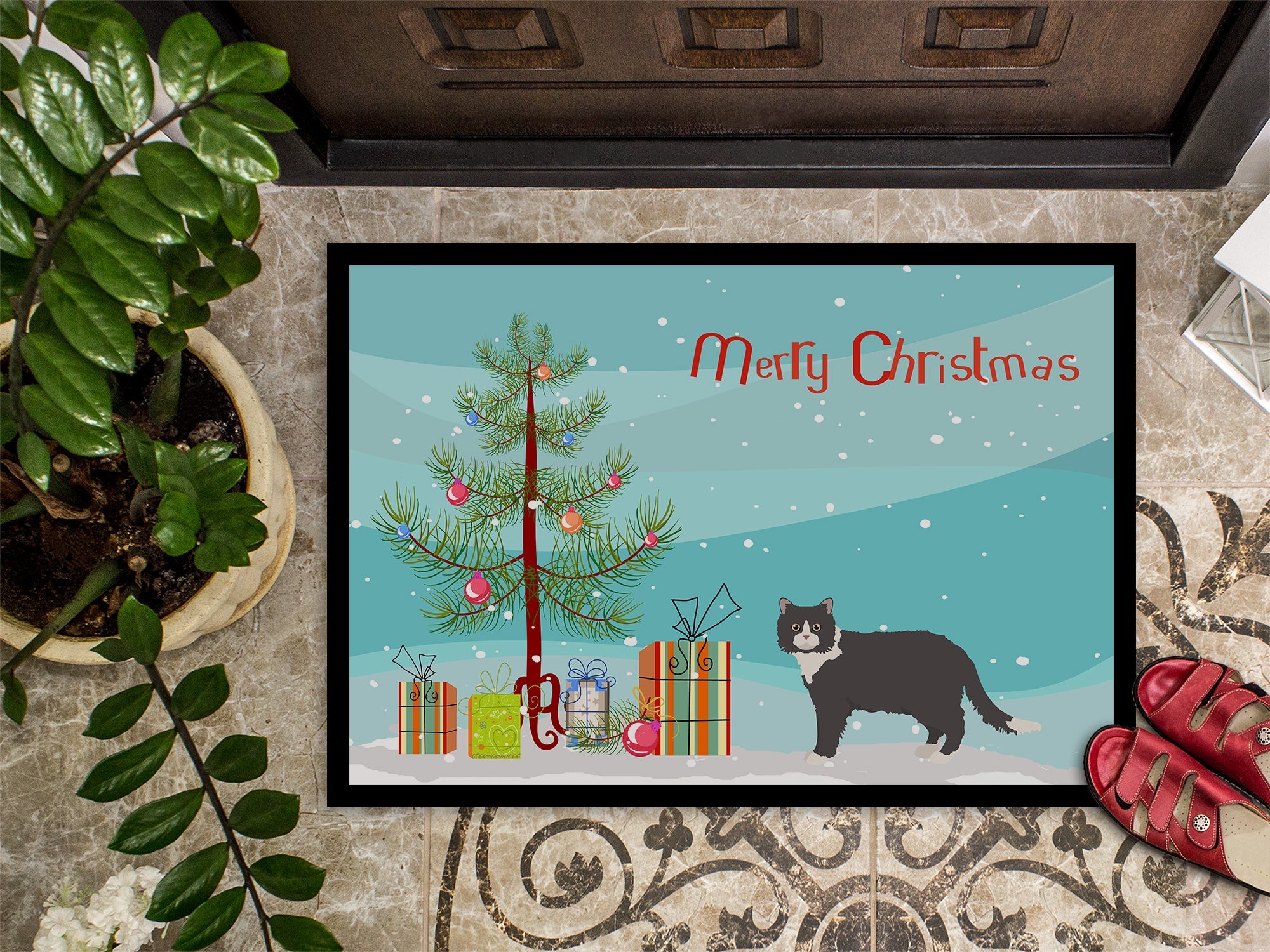 Poodle Cat Cat Christmas Doormat Indoor Outdoor 24H X 36W Front Door Mat Rugs for Entryway, Non Slip Washable Low Pile,