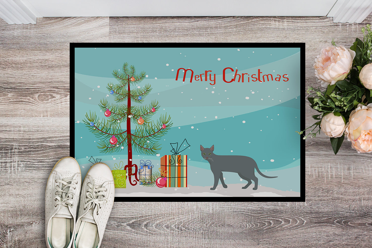 Raas Cat Christmas Doormat Indoor Outdoor 24H X 36W Front Door Mat Rugs for Entryway, Non Slip Washable Low Pile,