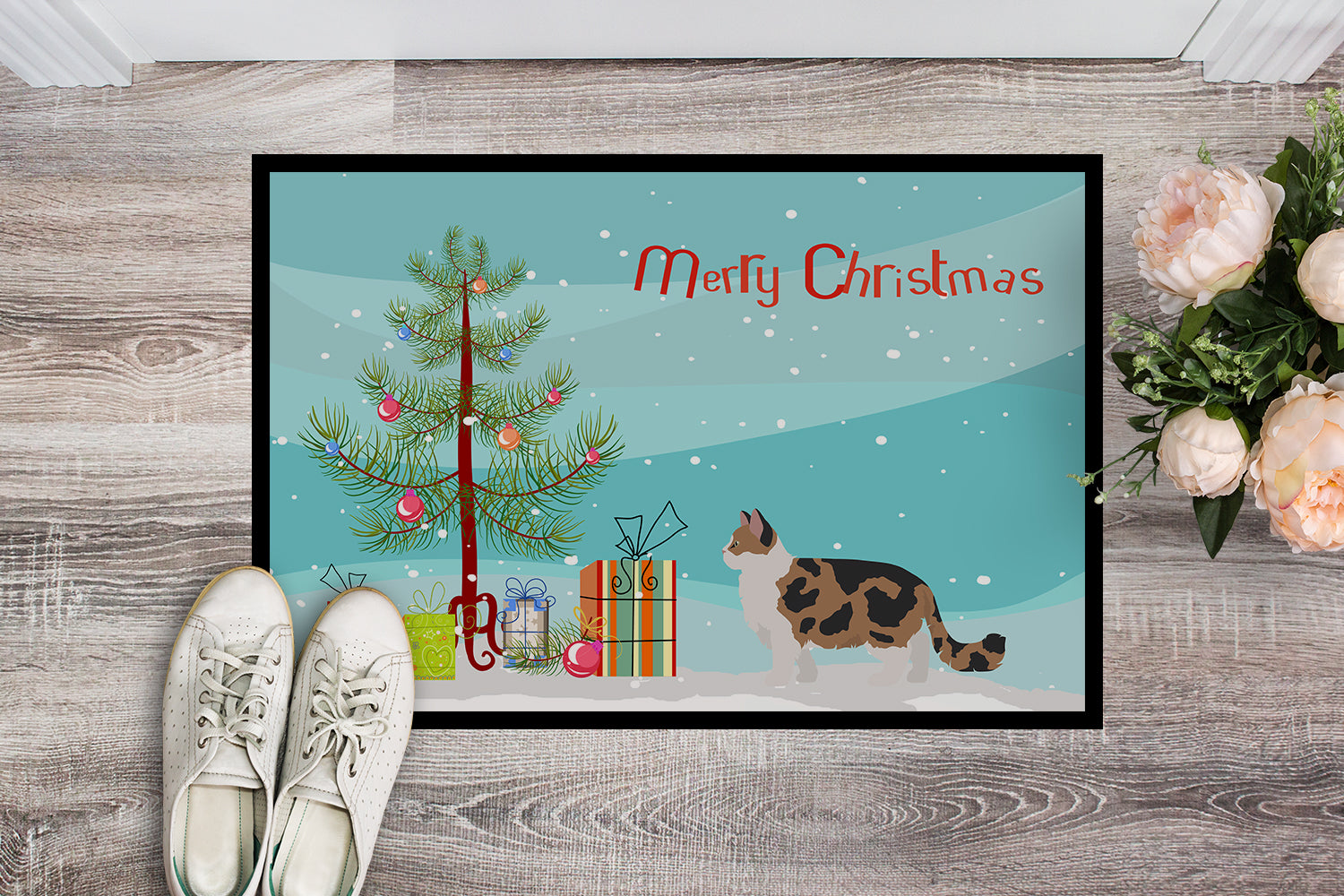 Ragamuffin Cat  Christmas Doormat Indoor Outdoor 24H X 36W Front Door Mat Rugs for Entryway, Non Slip Washable Low Pile,