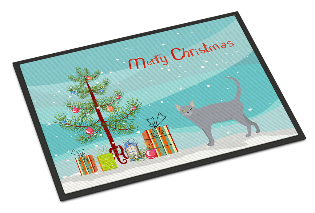 Russian Blue Cat Christmas Doormat Indoor Outdoor 24H X 36W Front Door Mat Rugs for Entryway, Non Slip Washable Low Pile,