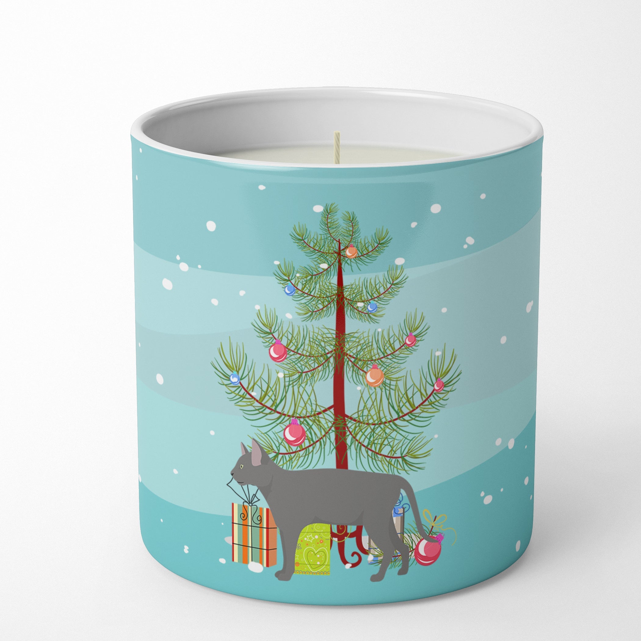 Russian Blue Cat Christmas Decorative Soy Candle Nature Soy Wax Essential Oil Home Decor Ideal for Bedroom Kitchen Bath Office Gift, 10 oz