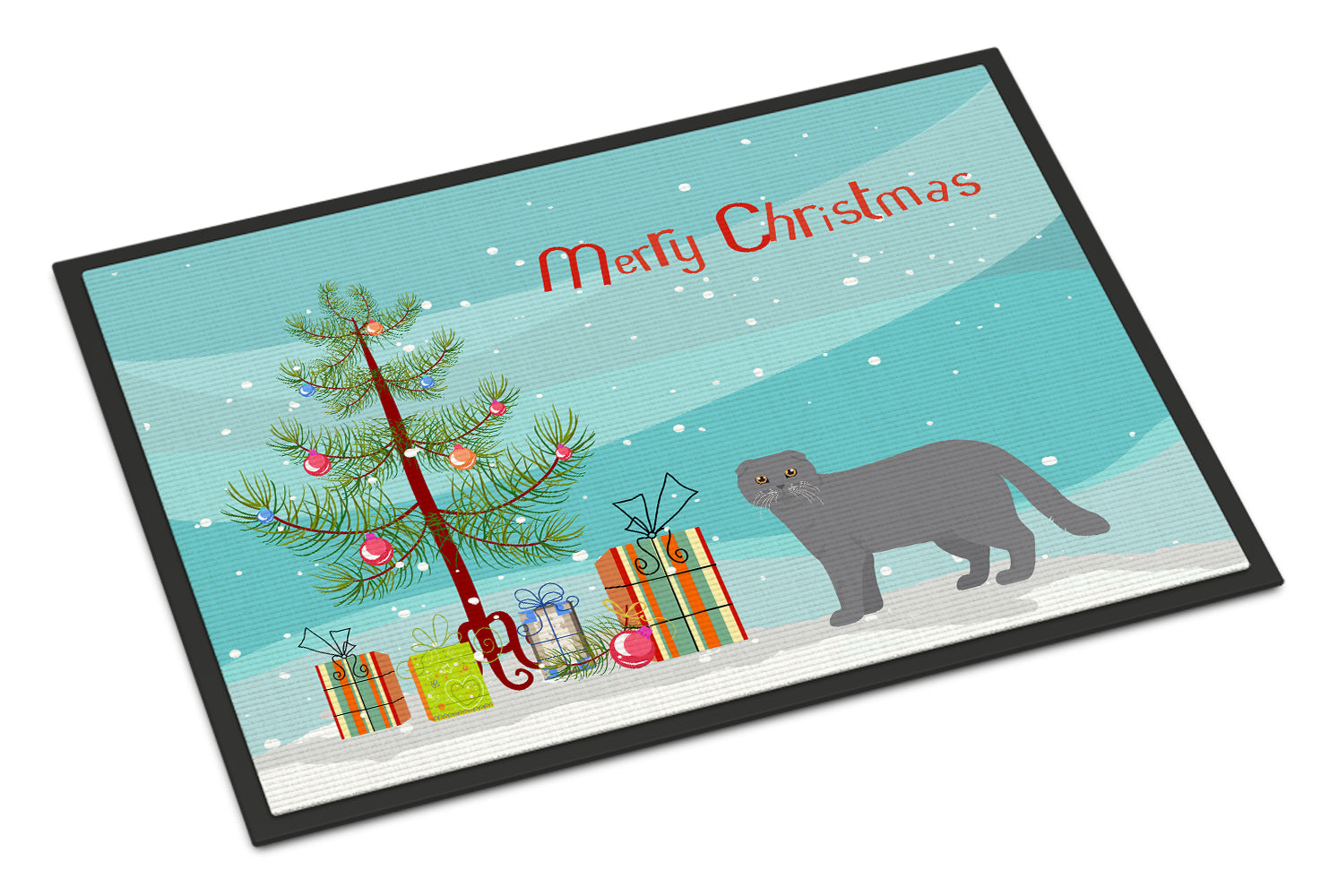 Scottish Fold Cat Christmas Doormat Indoor Outdoor 18H X 27W Front Door Mat Rugs for Entryway, Non Slip Washable