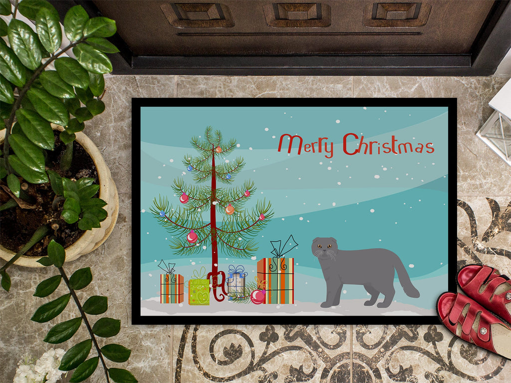 Scottish Fold Cat Christmas Doormat Indoor Outdoor 18H X 27W Front Door Mat Rugs for Entryway, Non Slip Washable
