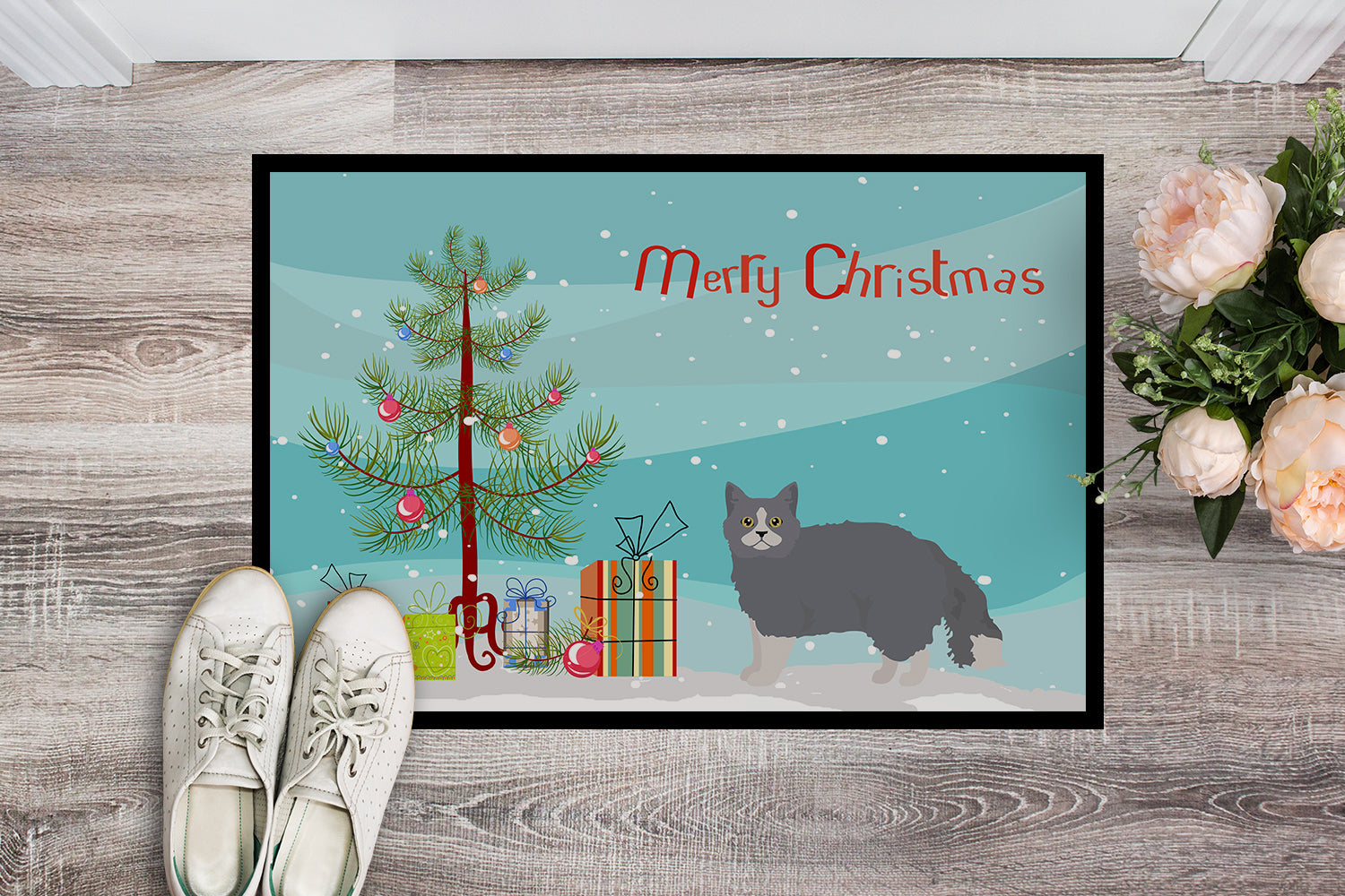 Selkirk Rex Cat Christmas Doormat Indoor Outdoor 24H X 36W Front Door Mat Rugs for Entryway, Non Slip Washable Low Pile,