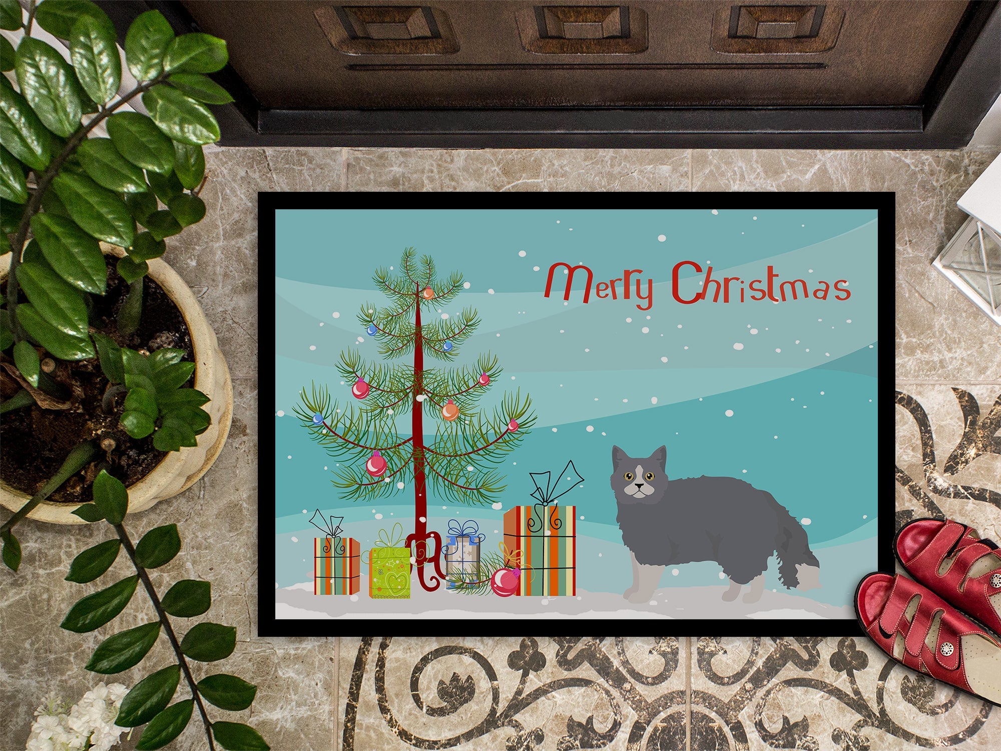 Selkirk Rex Cat Christmas Doormat Indoor Outdoor 24H X 36W Front Door Mat Rugs for Entryway, Non Slip Washable Low Pile,