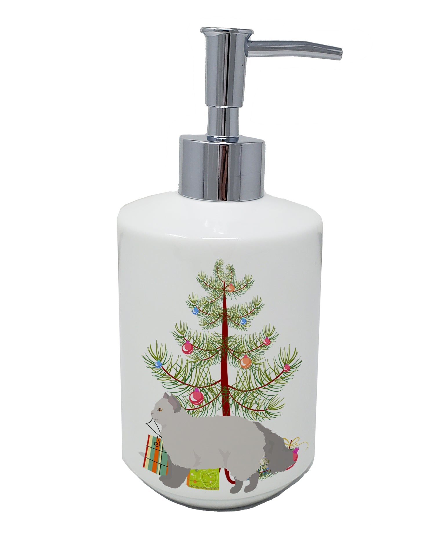 Selkirk Rex Cat Christmas Ceramic Soap Dispenser , Empty Refillable Hand Soap Pump Bottle for Bathroom Kitchen