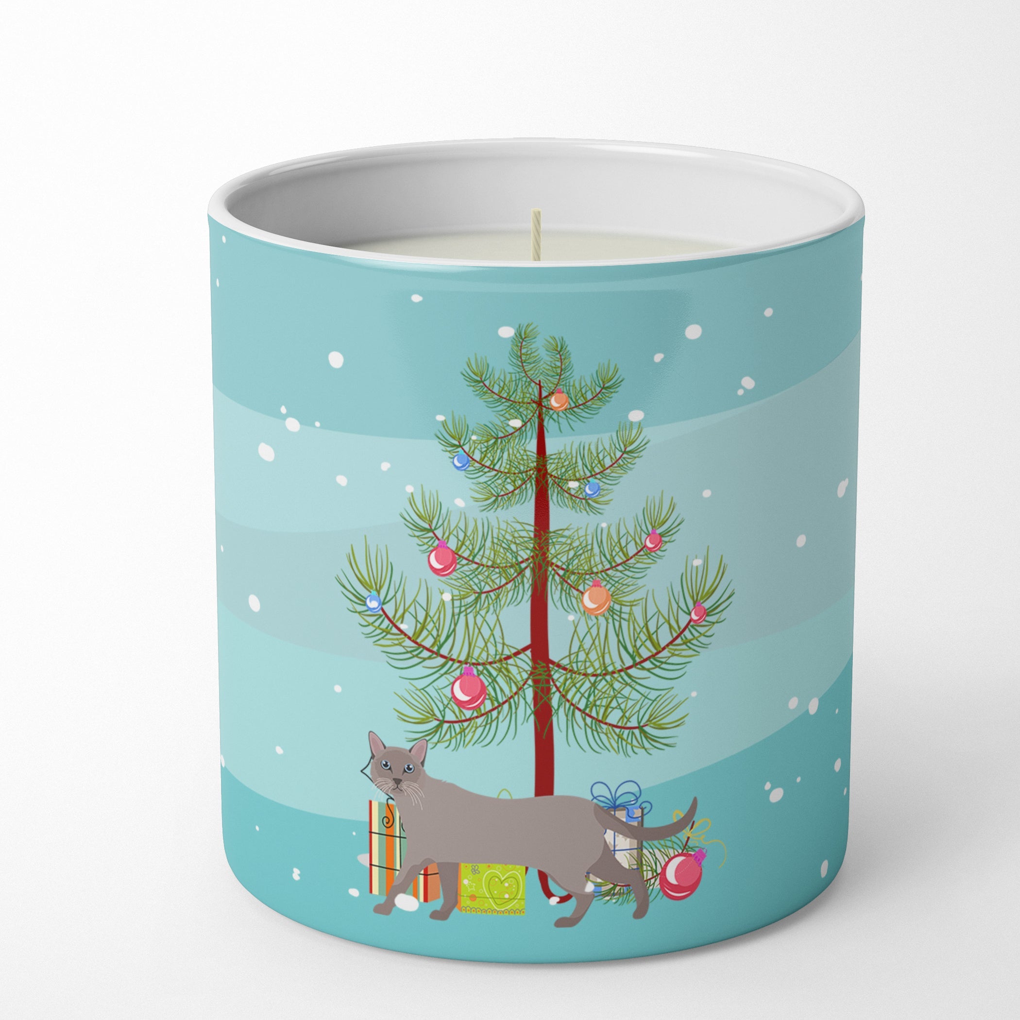 Siamese Traditional Cat Christmas Decorative Soy Candle Nature Soy Wax Essential Oil Home Decor Ideal for Bedroom Kitchen Bath Office Gift, 10 oz