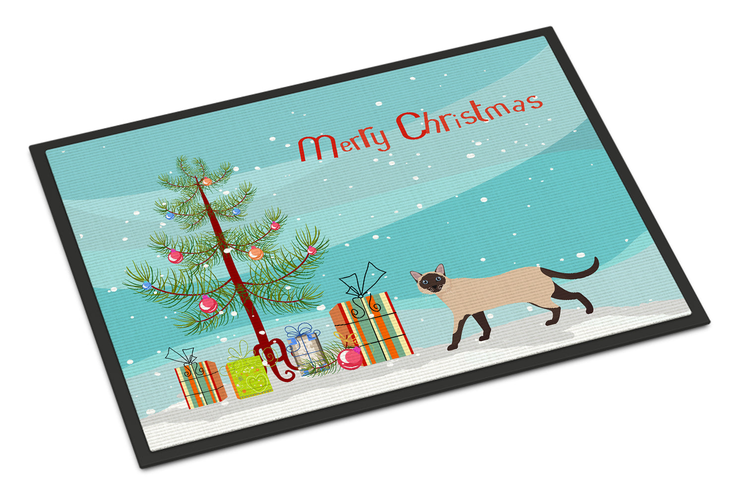 Siamese Traditional Cat Christmas Doormat Indoor Outdoor 24H X 36W Front Door Mat Rugs for Entryway, Non Slip Washable Low Pile,