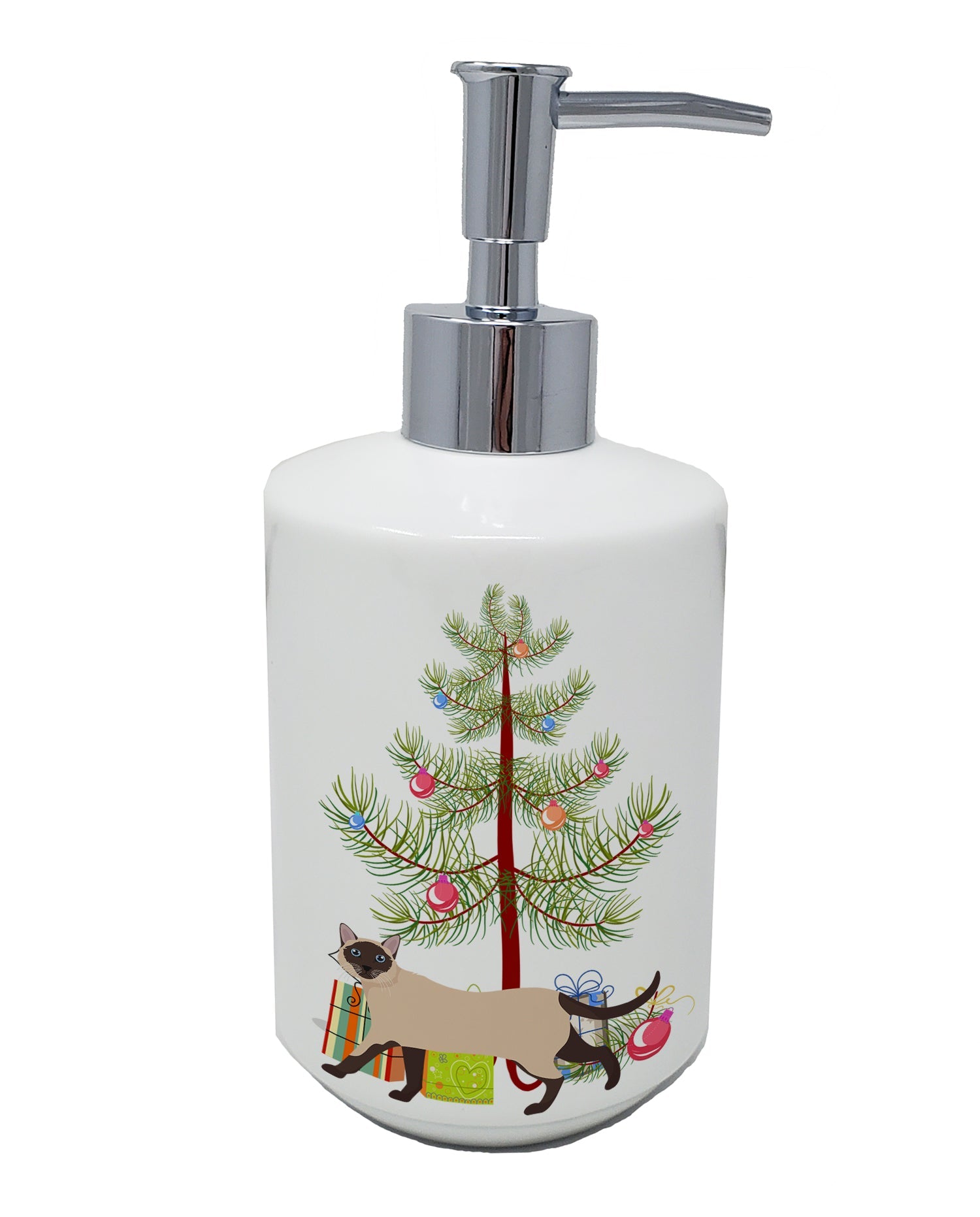 Siamese Traditional Cat Christmas Ceramic Soap Dispenser , Empty Refillable Hand Soap Pump Bottle for Bathroom Kitchen