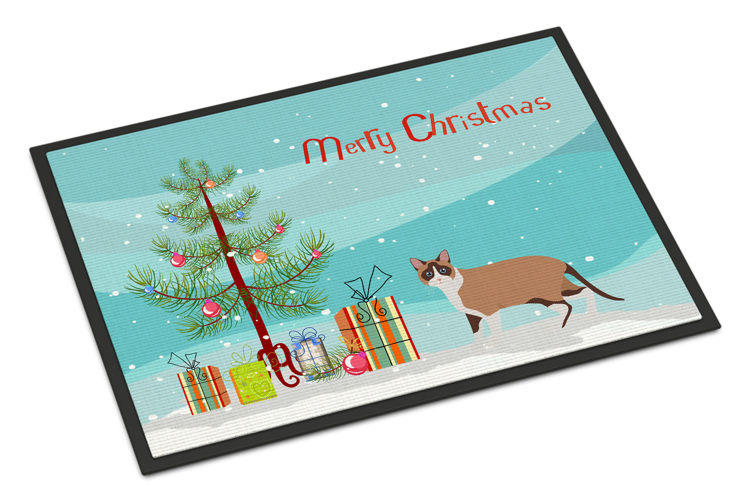 Snowshoe Cat Christmas Doormat Indoor Outdoor 18H X 27W Front Door Mat Rugs for Entryway, Non Slip Washable