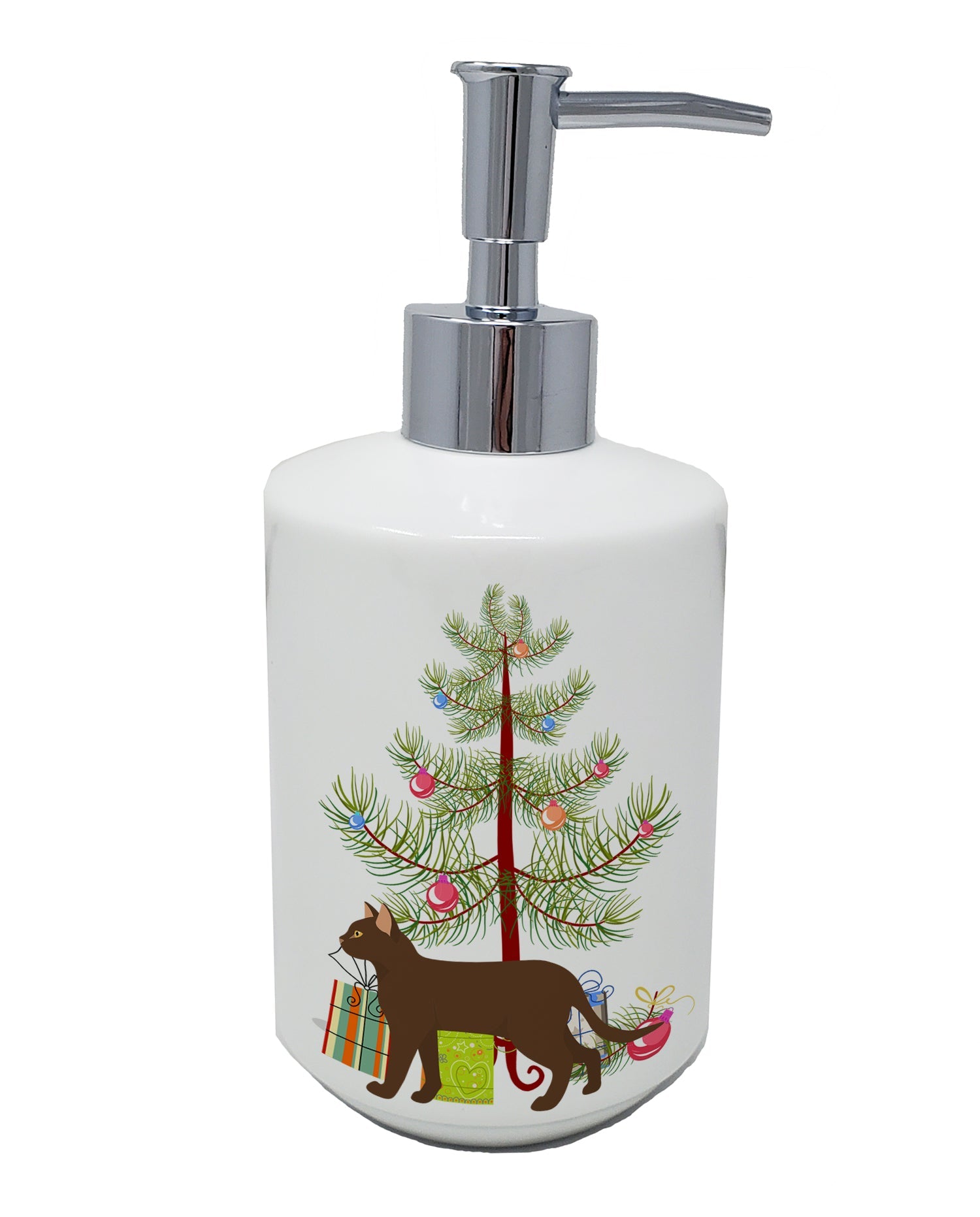 Suphalak Cat Christmas Ceramic Soap Dispenser , Empty Refillable Hand Soap Pump Bottle for Bathroom Kitchen