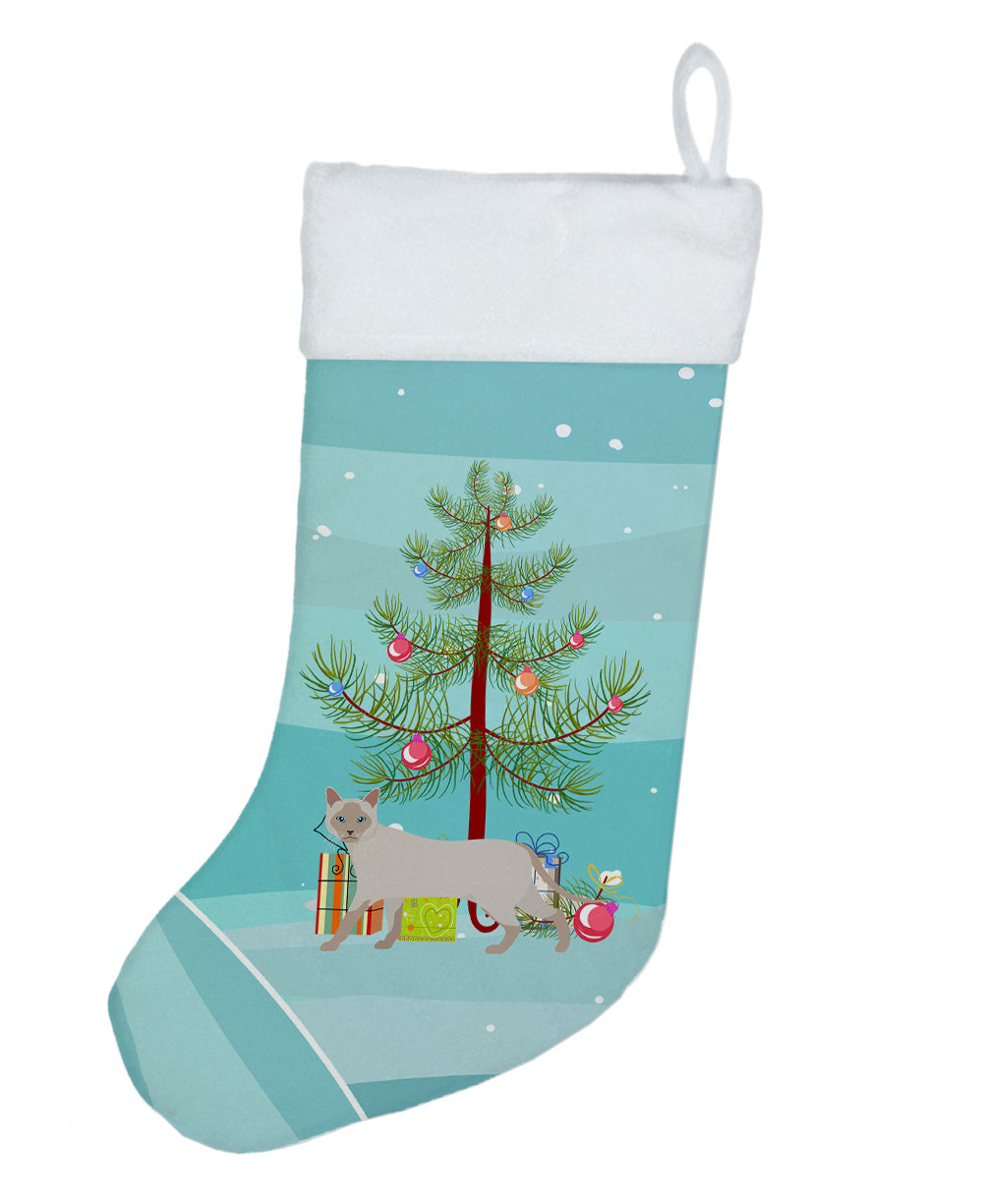 Thai Lilac Cat Christmas Holiday Stocking Double-Sided Print, Polyester Suede,11x18, Made in USA