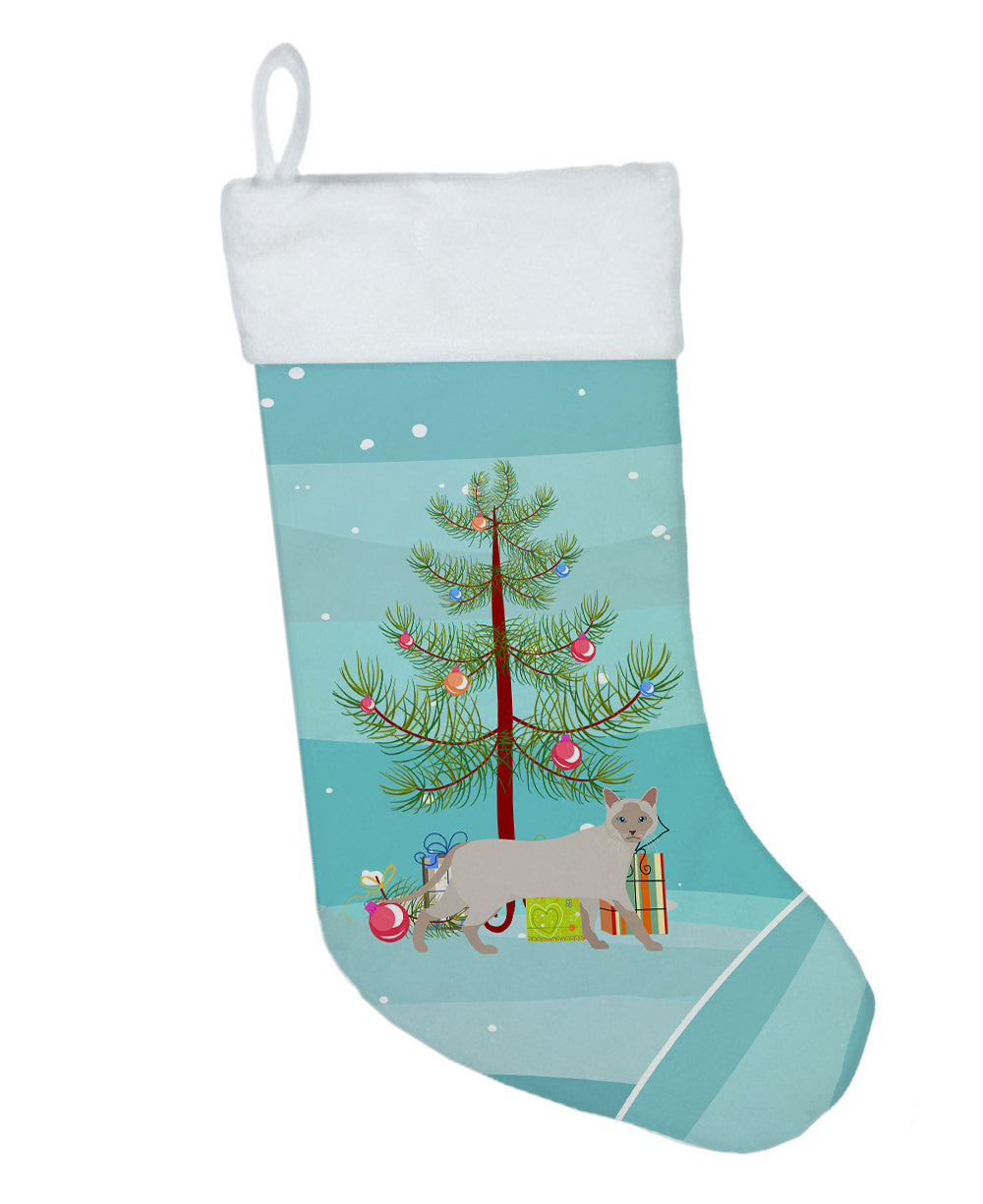 Thai Lilac Cat Christmas Holiday Stocking Double-Sided Print, Polyester Suede,11x18, Made in USA