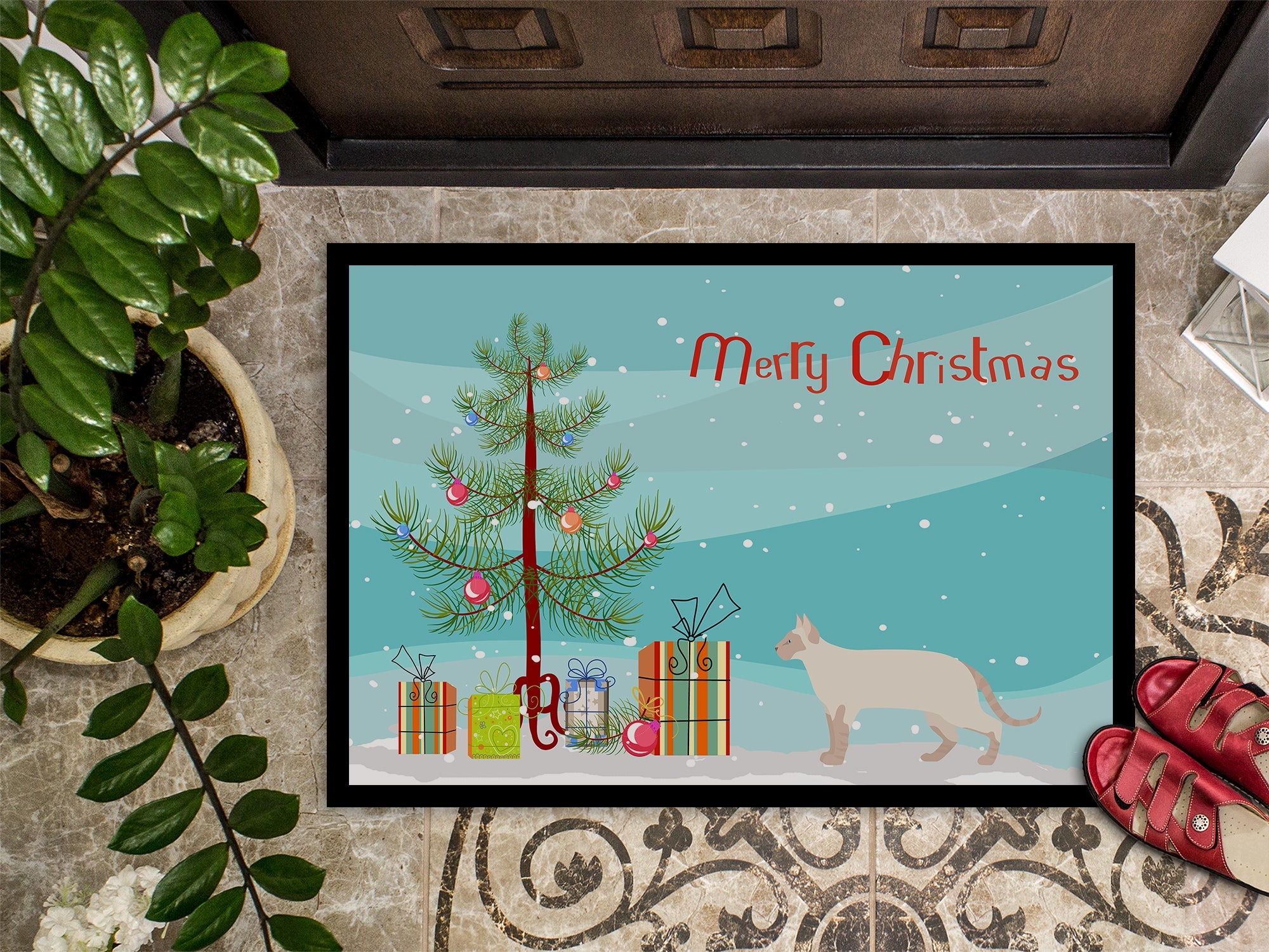 Tonkinese Cat Christmas Doormat Indoor Outdoor 24H X 36W Front Door Mat Rugs for Entryway, Non Slip Washable Low Pile,